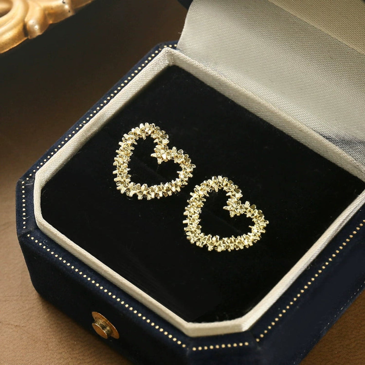 Gold Textured Open Heart Studs JLT13533