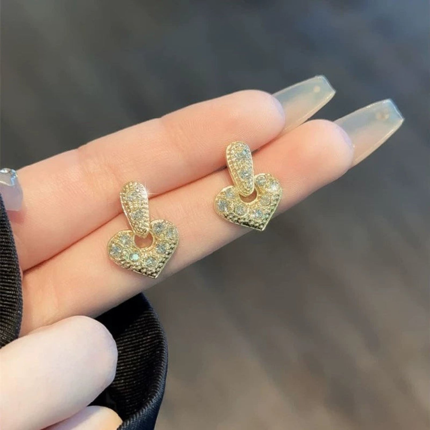 Full Pave Crystal Heart Earrings JLT13535