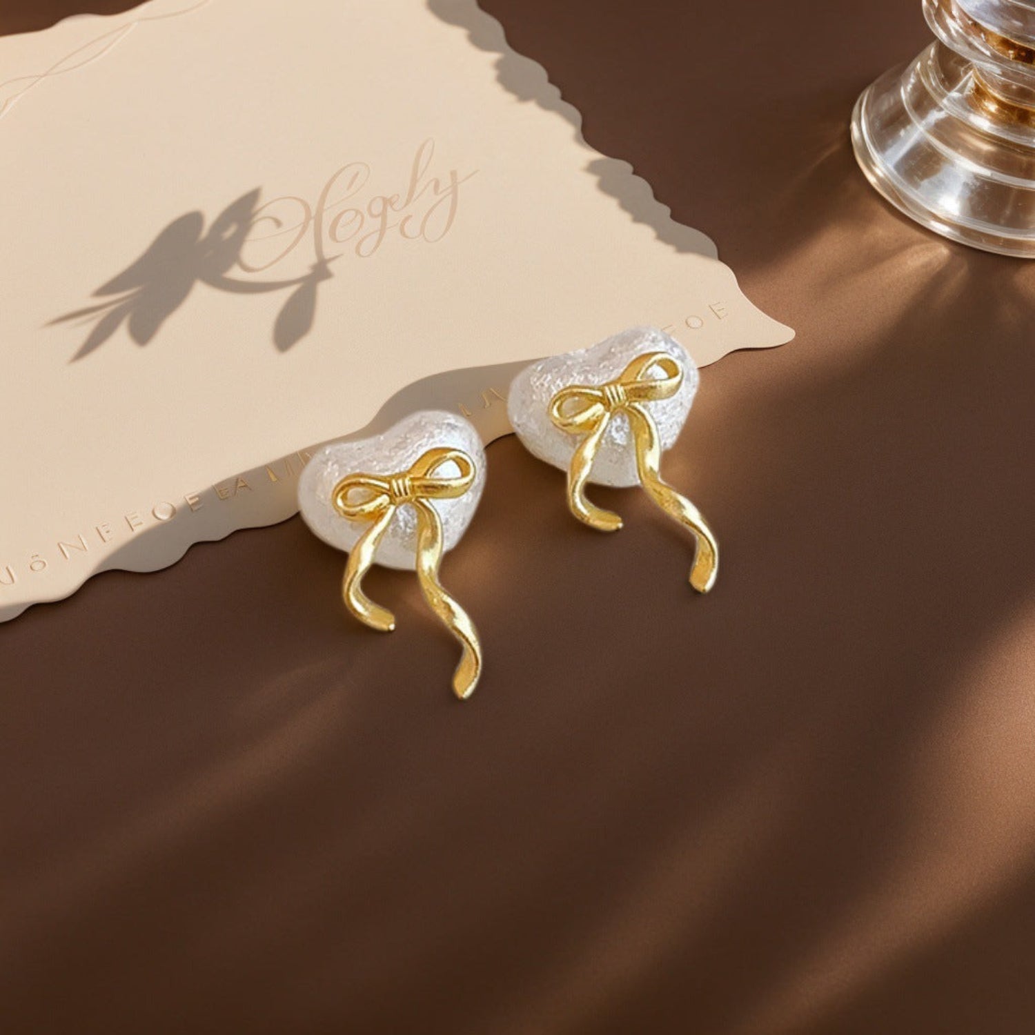 Gold Bow Frosted Heart Earrings JLT13537