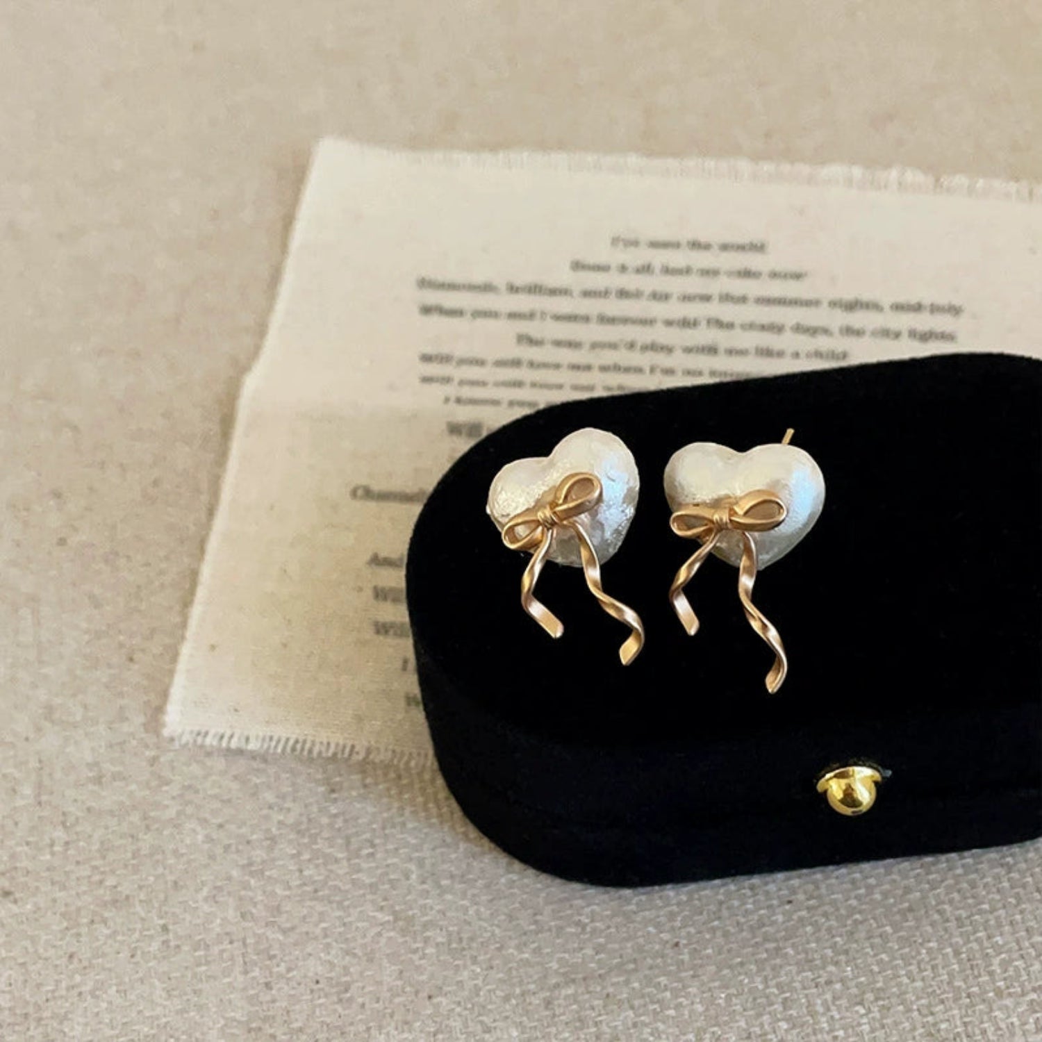Gold Bow Frosted Heart Earrings JLT13537