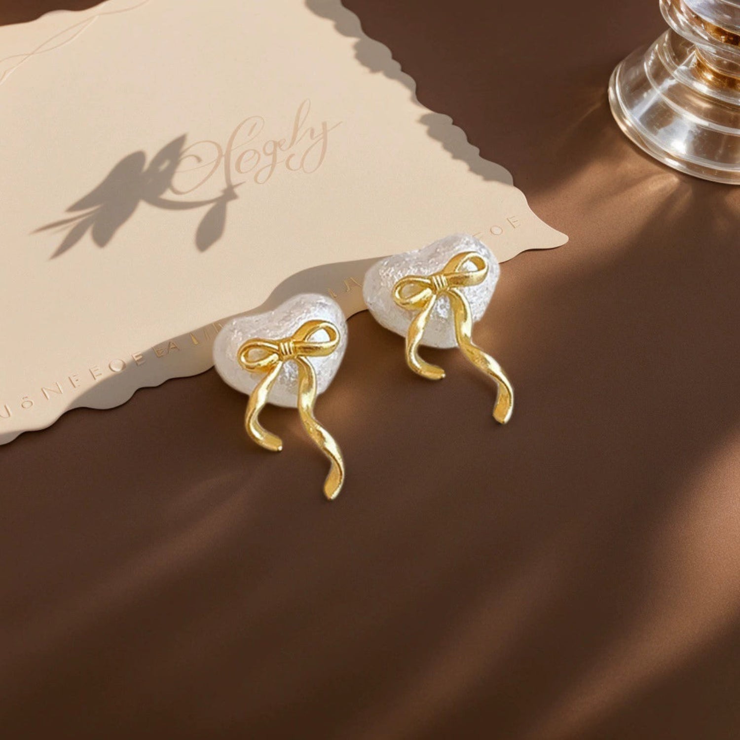 Gold Bow Frosted Heart Earrings JLT13537
