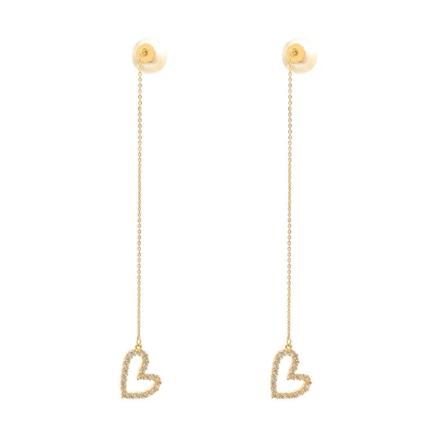 Gold Heart Pearl Threader Earrings JLT13539