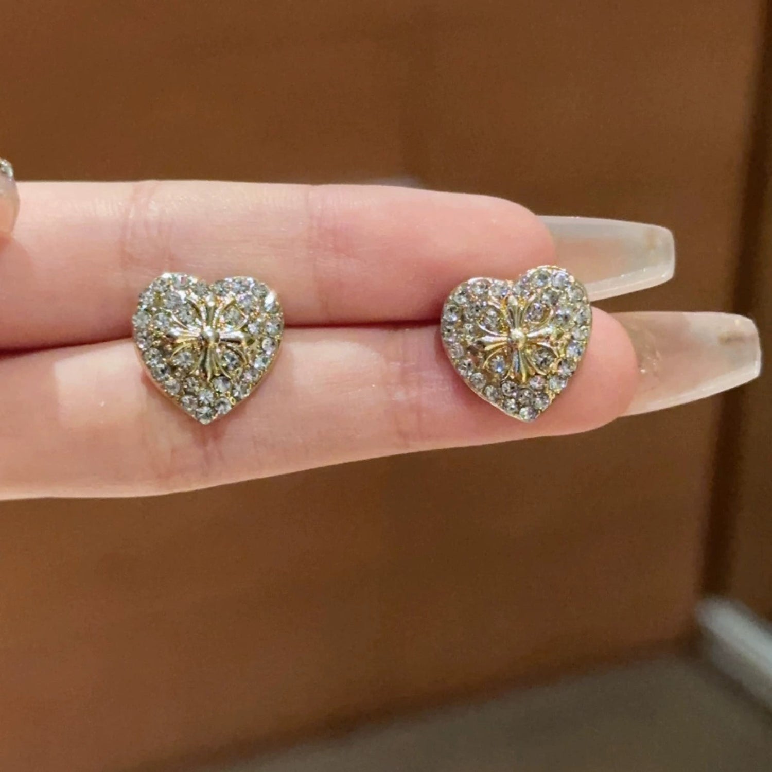 Gold Hollow Heart Stud Earrings JLT13543