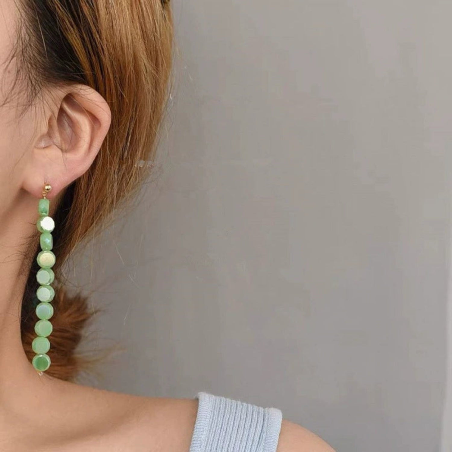 Green Crystal Beaded Drop Earrings JLT13545