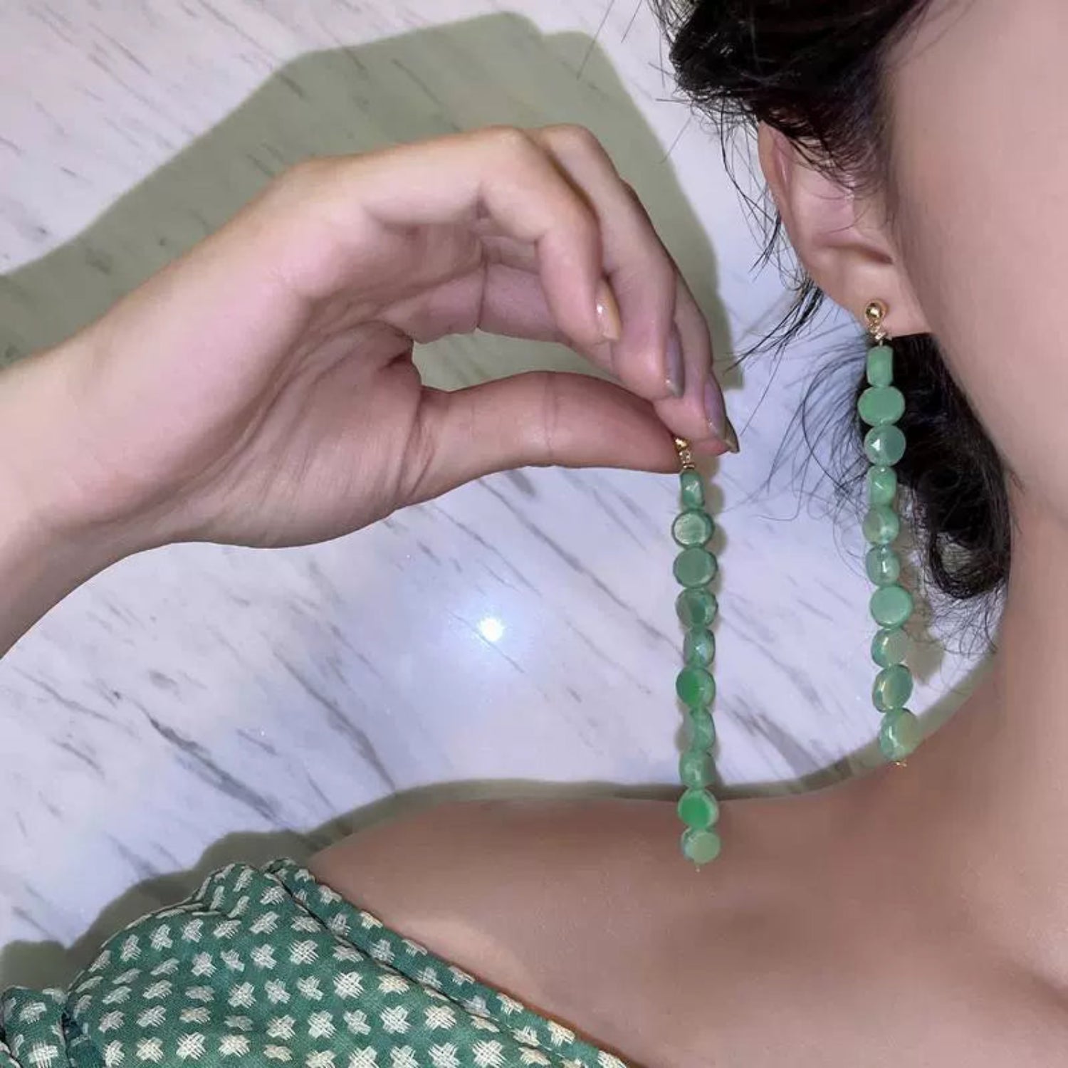 Green Crystal Beaded Drop Earrings JLT13545