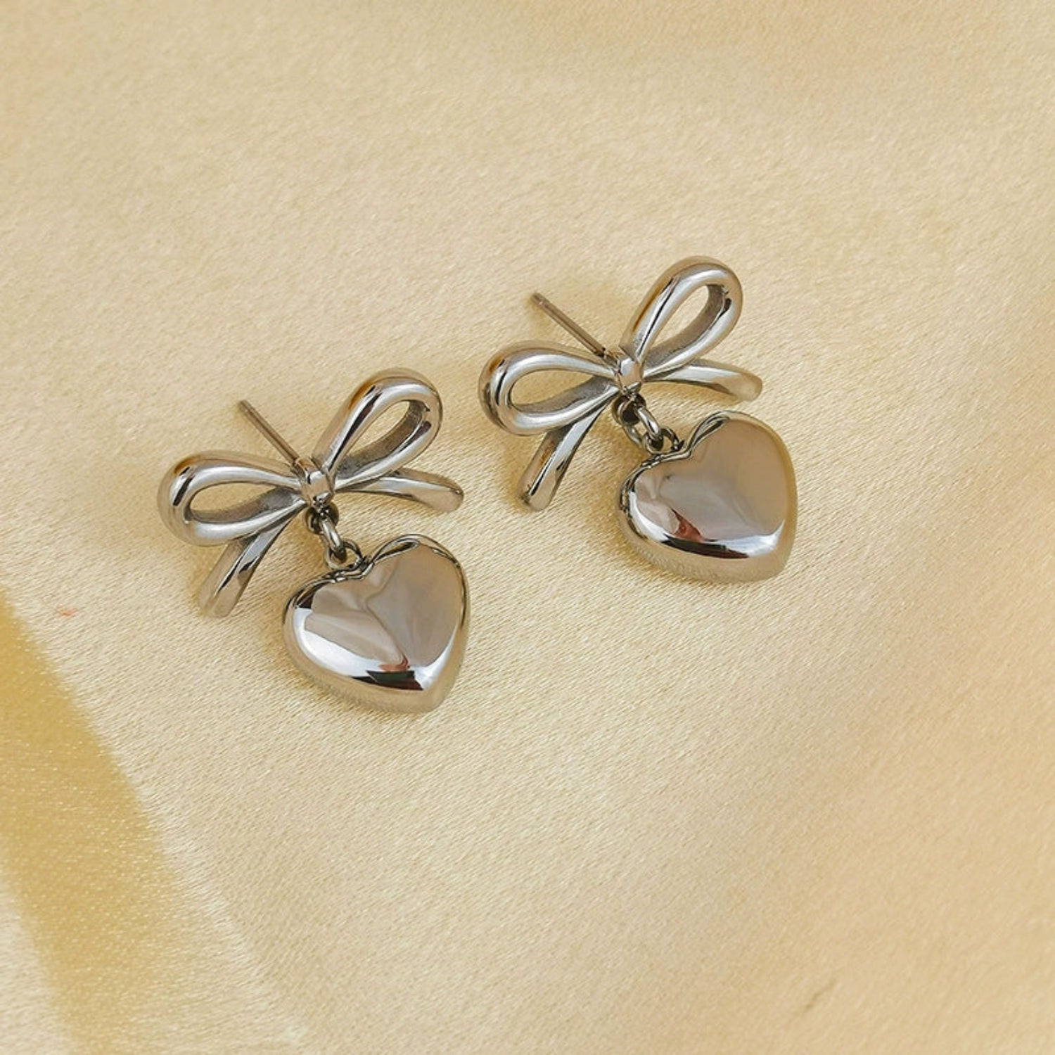 Silver Bow Heart Drop Earrings JLT13548