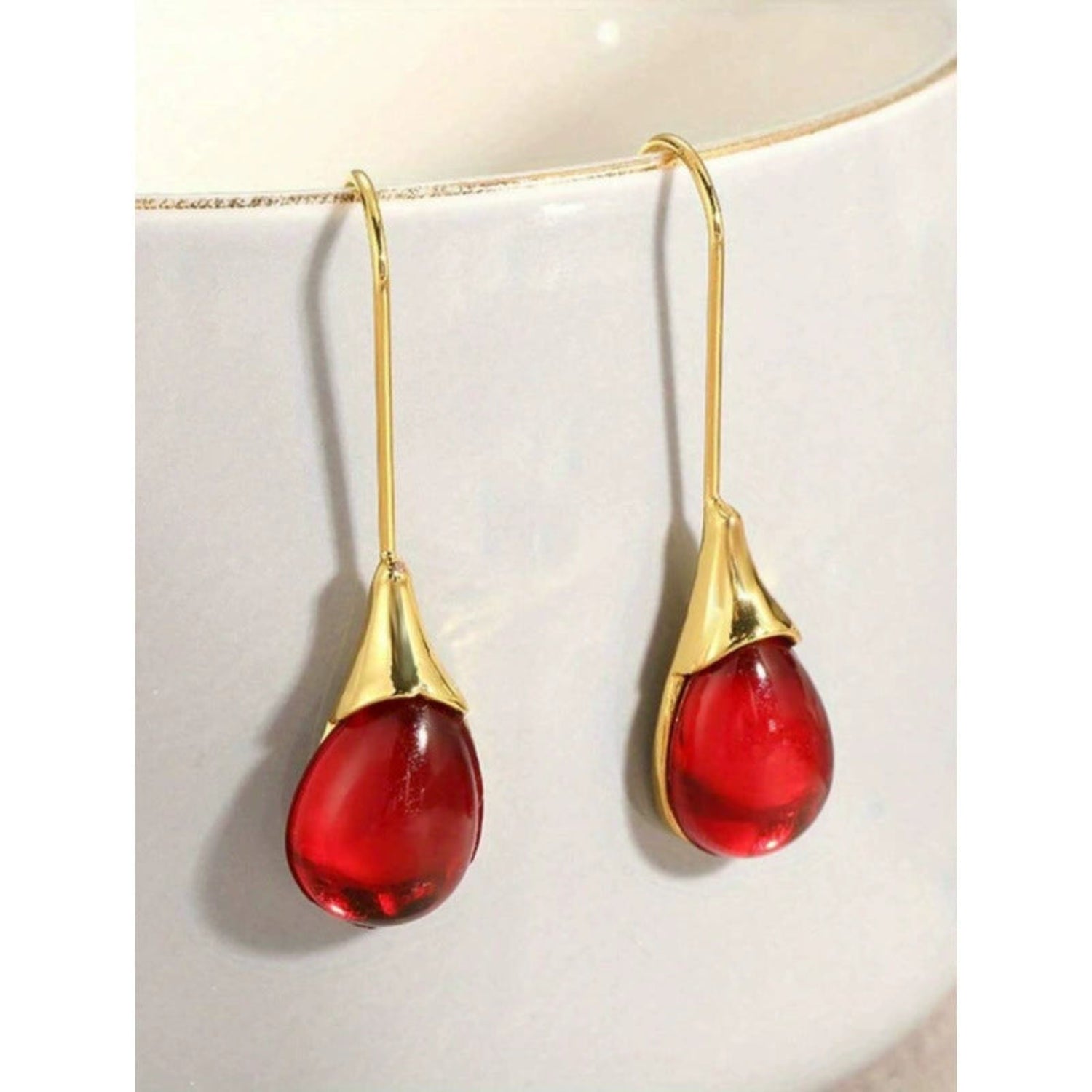 Red Amber Teardrop Earrings JLT13550