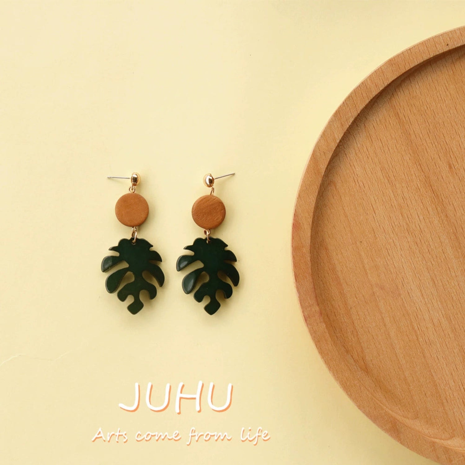 Monstera Leaf Wood Drop Earrings JLT13555