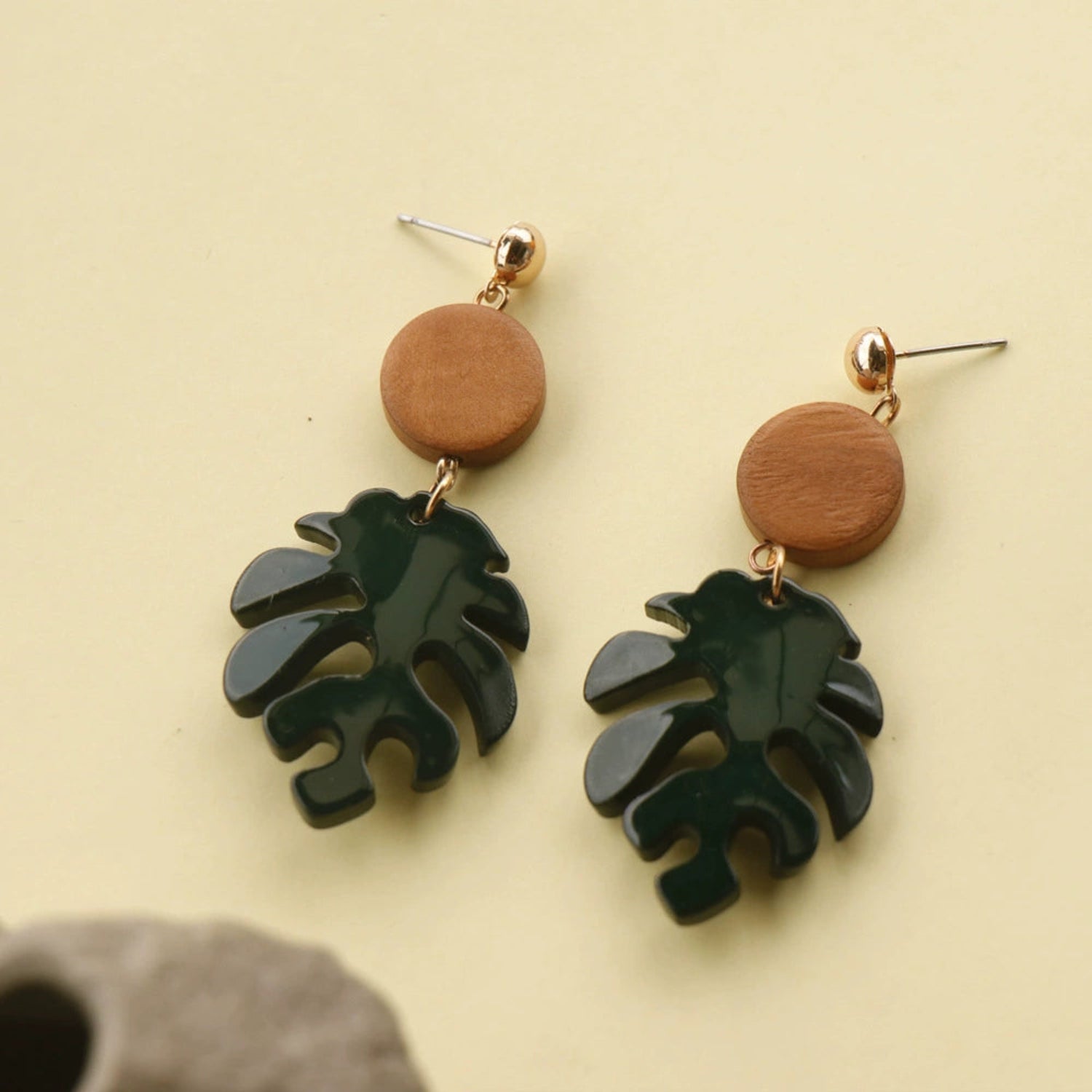 Monstera Leaf Wood Drop Earrings JLT13555