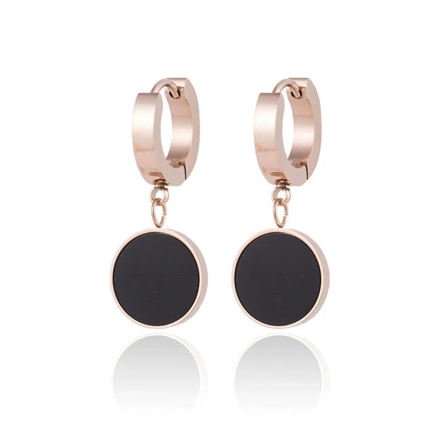 Rose Gold Black Disc Earrings JLT13556