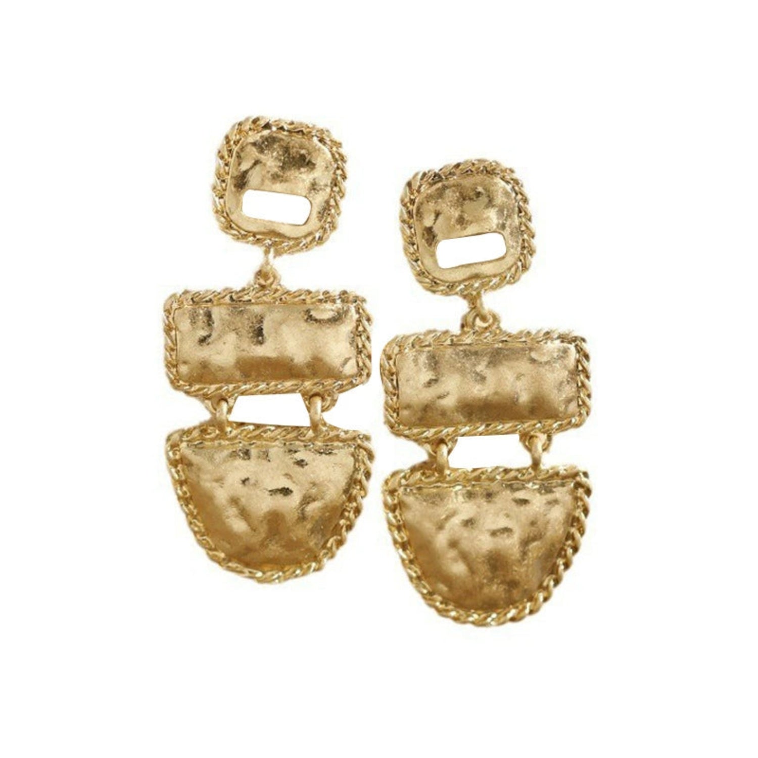 Hammered Gold Geometric Tiered Earrings JLT13559