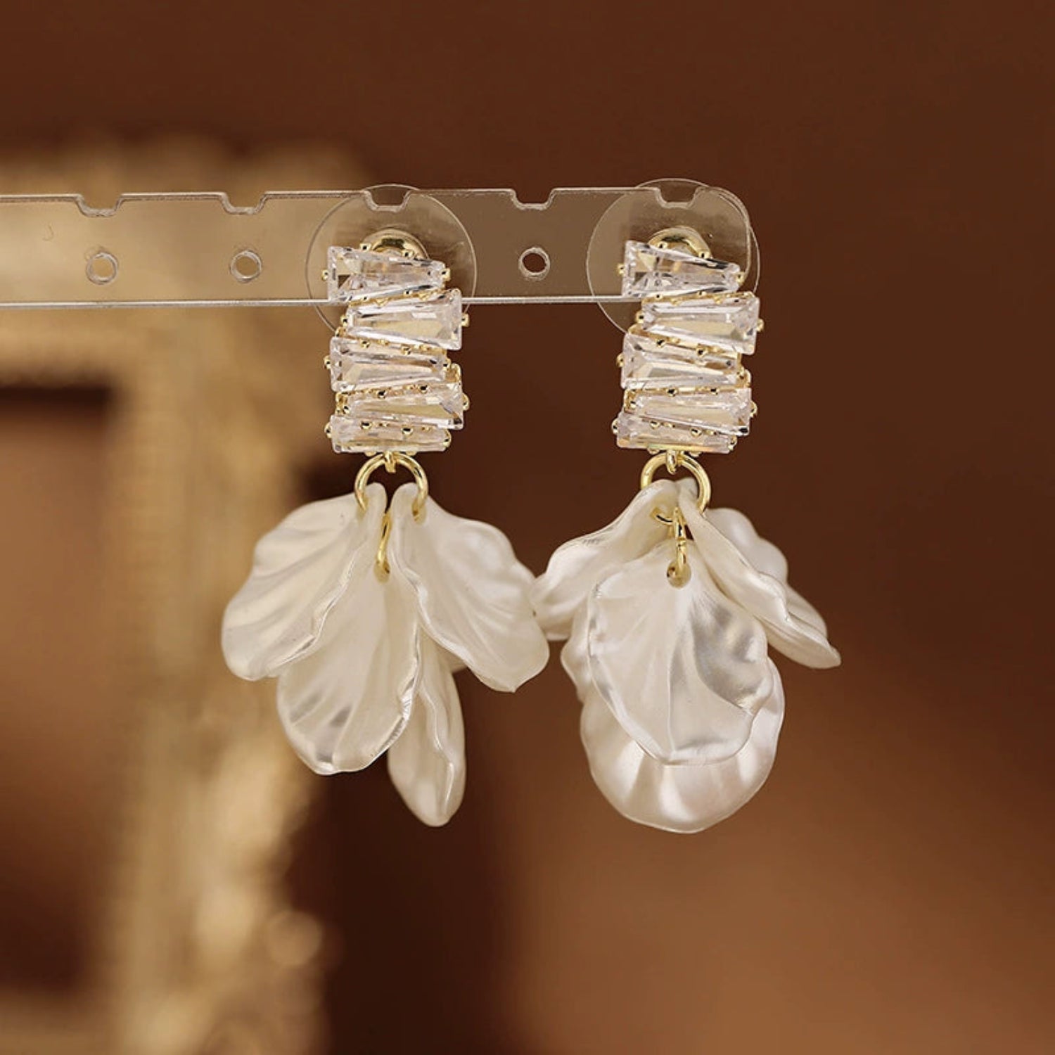White Petal Crystal Drop Earrings JLT13560