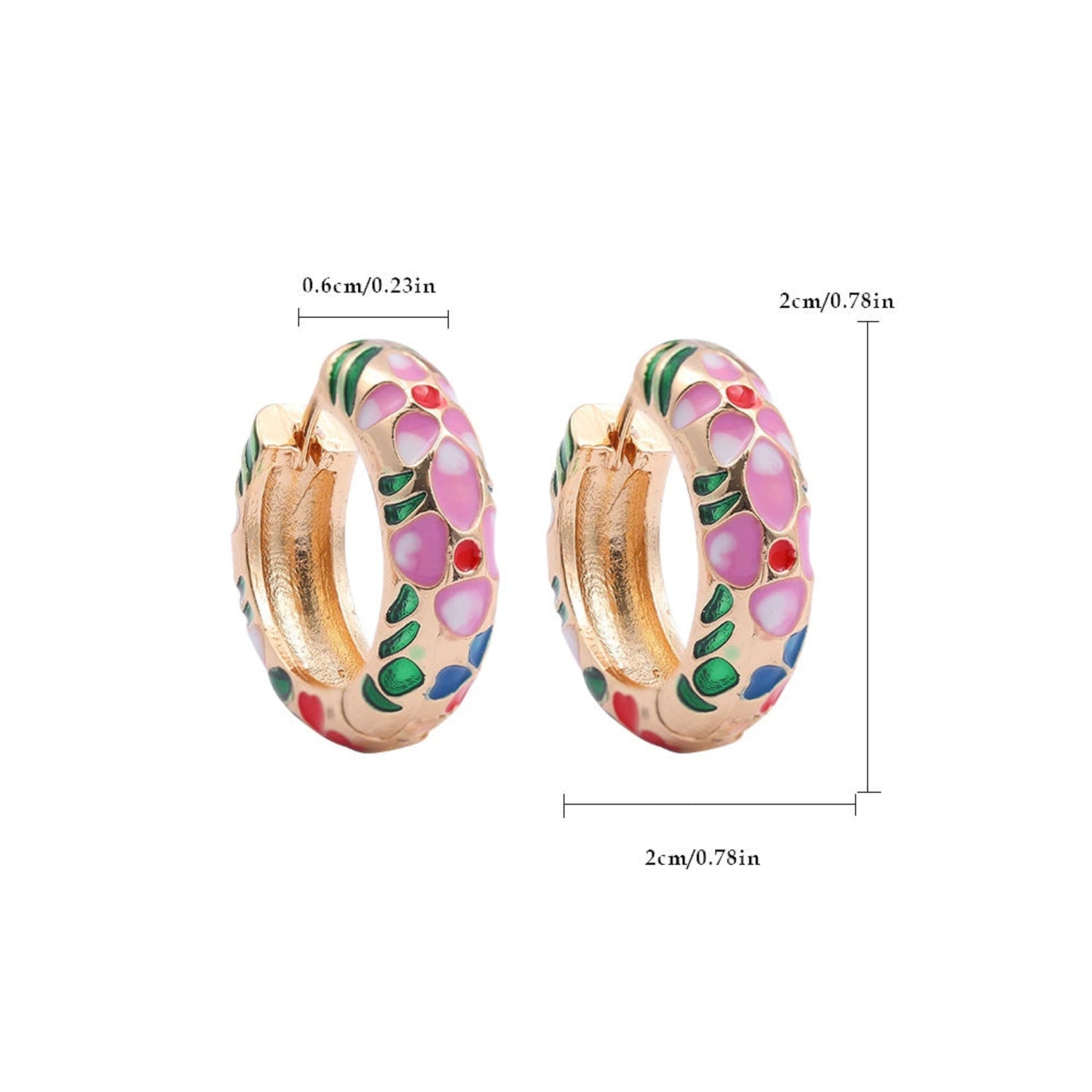 Pink Floral Enamel Gold Hoops JLT13561