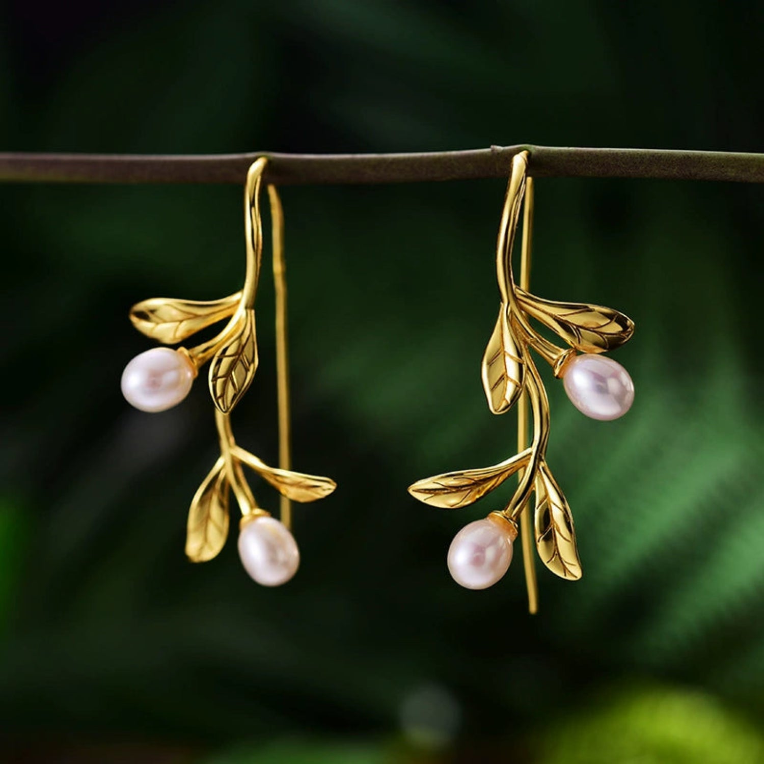 18K Gold Plated Golden Olive Branch Pearl Earrings JLT13570