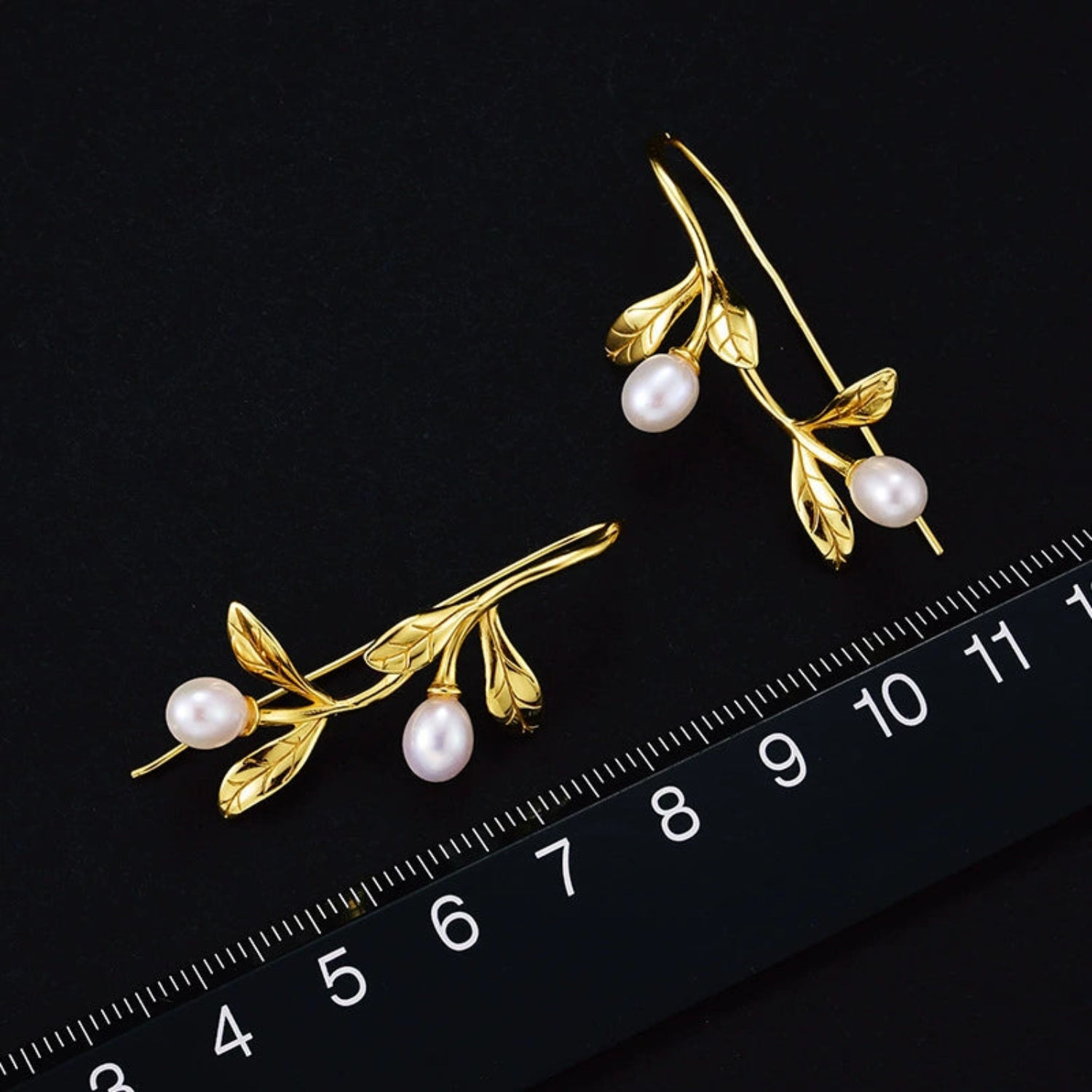 18K Gold Plated Golden Olive Branch Pearl Earrings JLT13570