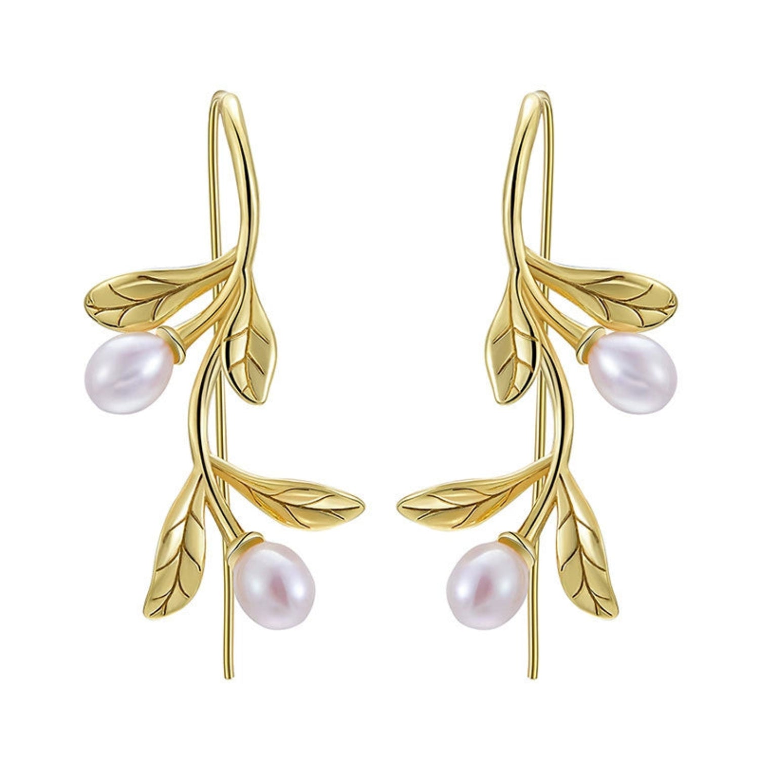 18K Gold Plated Golden Olive Branch Pearl Earrings JLT13570
