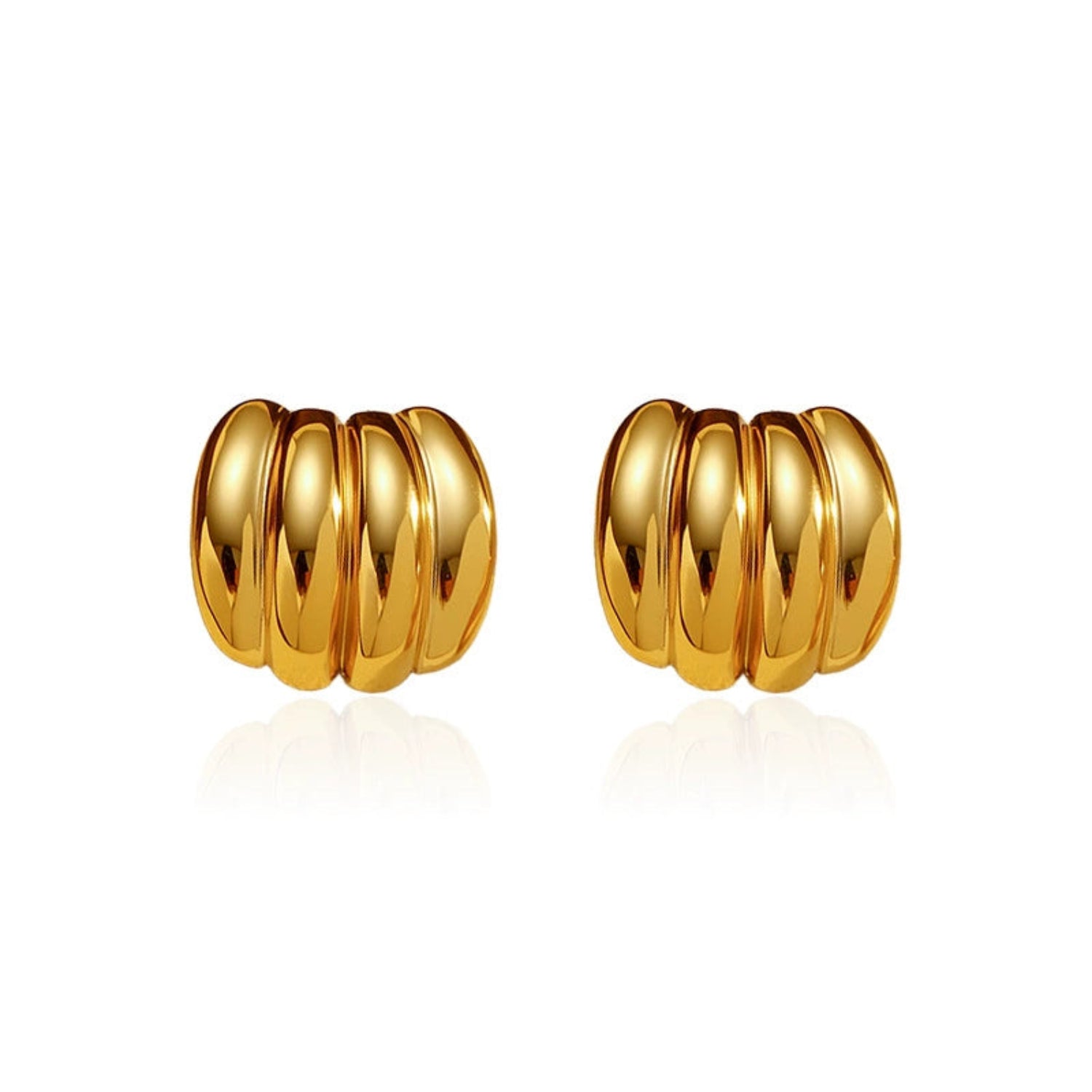 18K Gold Plated Gold Ribbed Chunky Hoop Earrings JLT13571