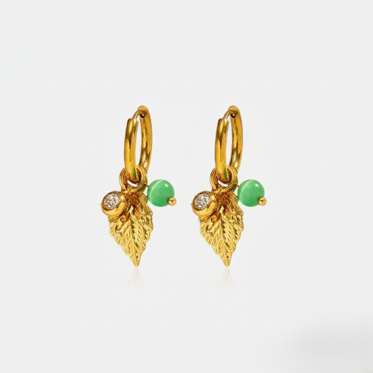 18K Gold Plated Gold Leaf and Emerald Charms JLT13572