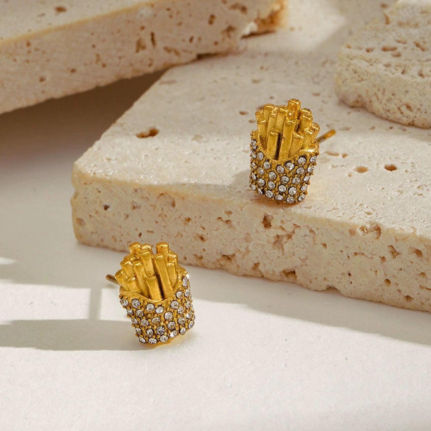 18K Gold Plated Crystal French Fry Stud Earrings JLT13576