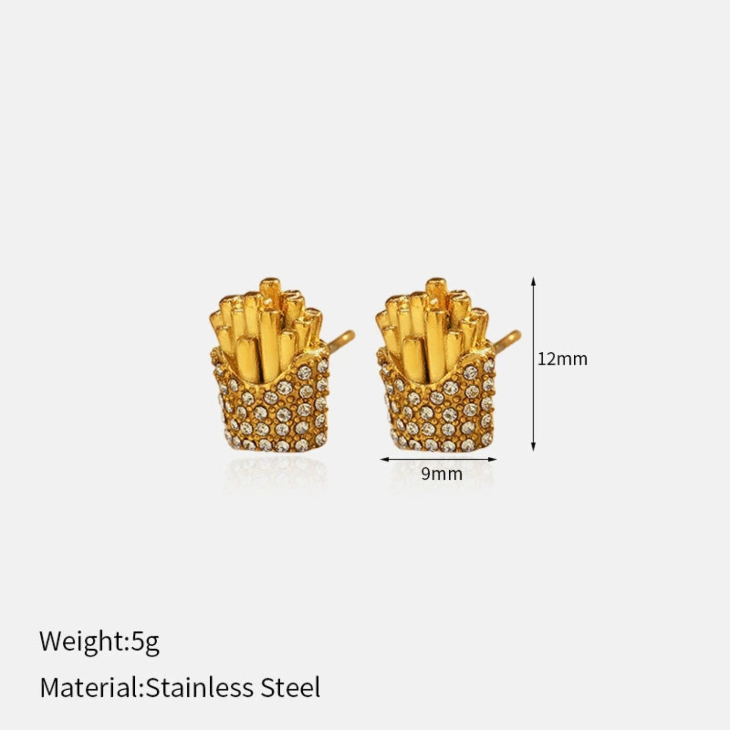 18K Gold Plated Crystal French Fry Stud Earrings JLT13576