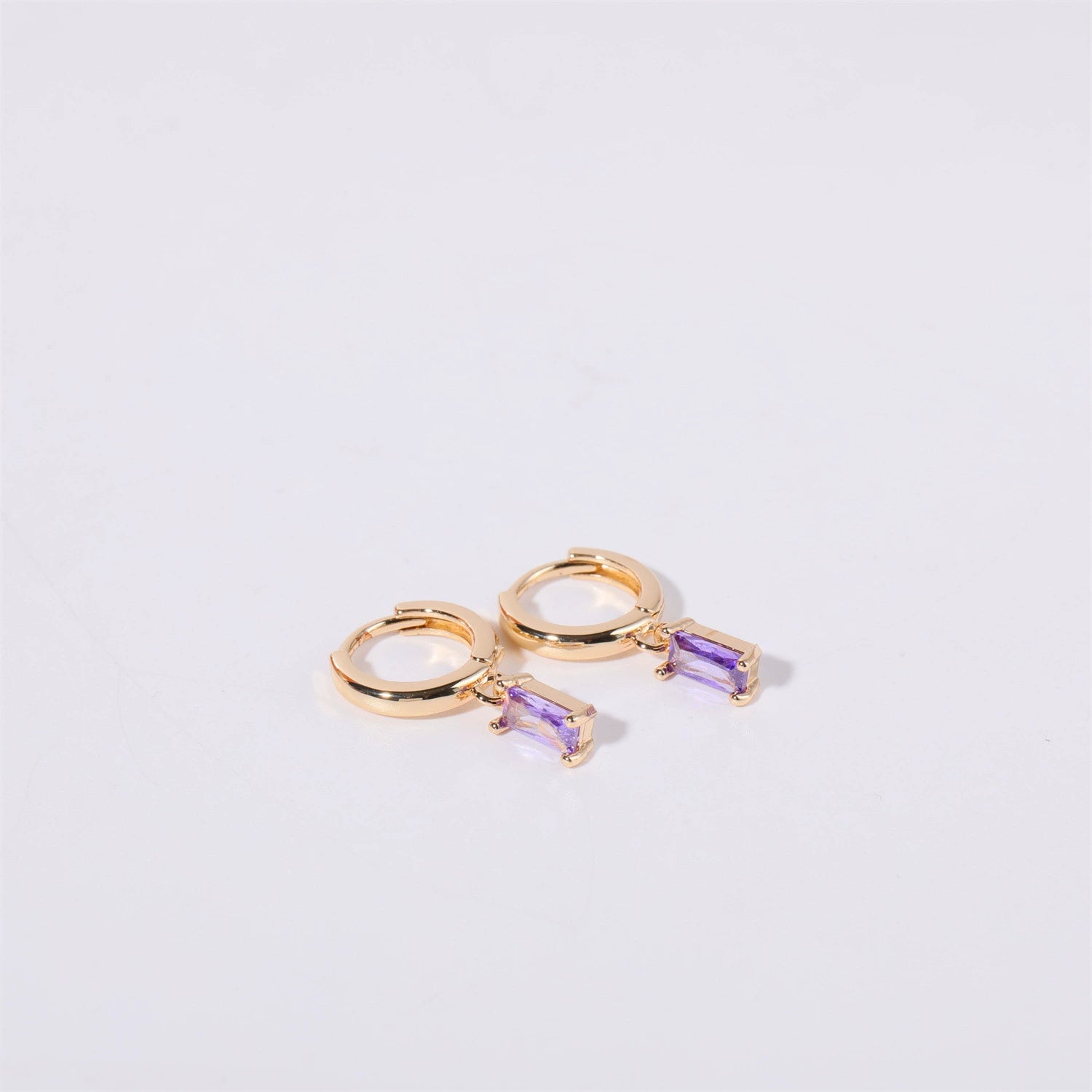 Gold Huggies with Amethyst Baguettes JLT13577