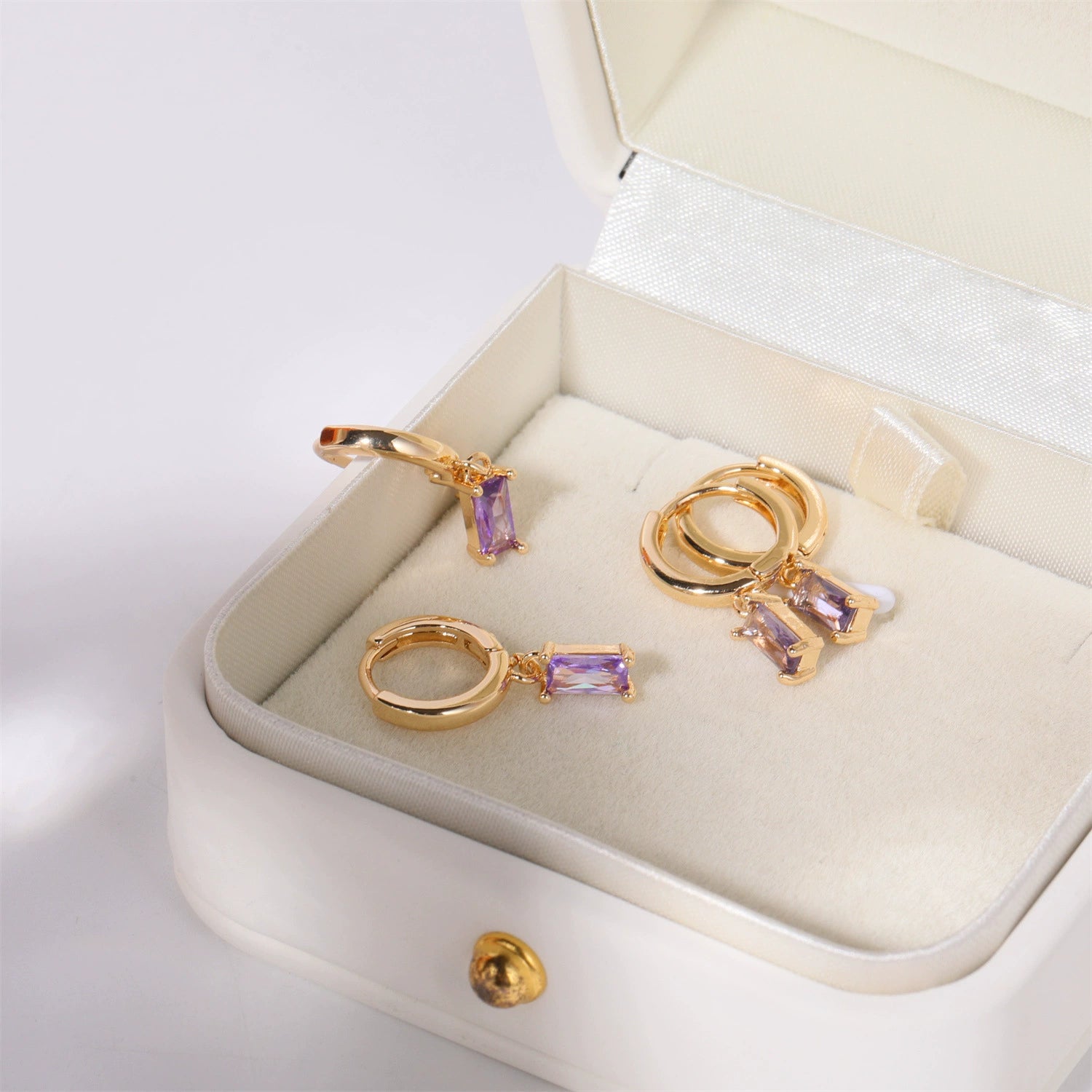 Gold Huggies with Amethyst Baguettes JLT13577