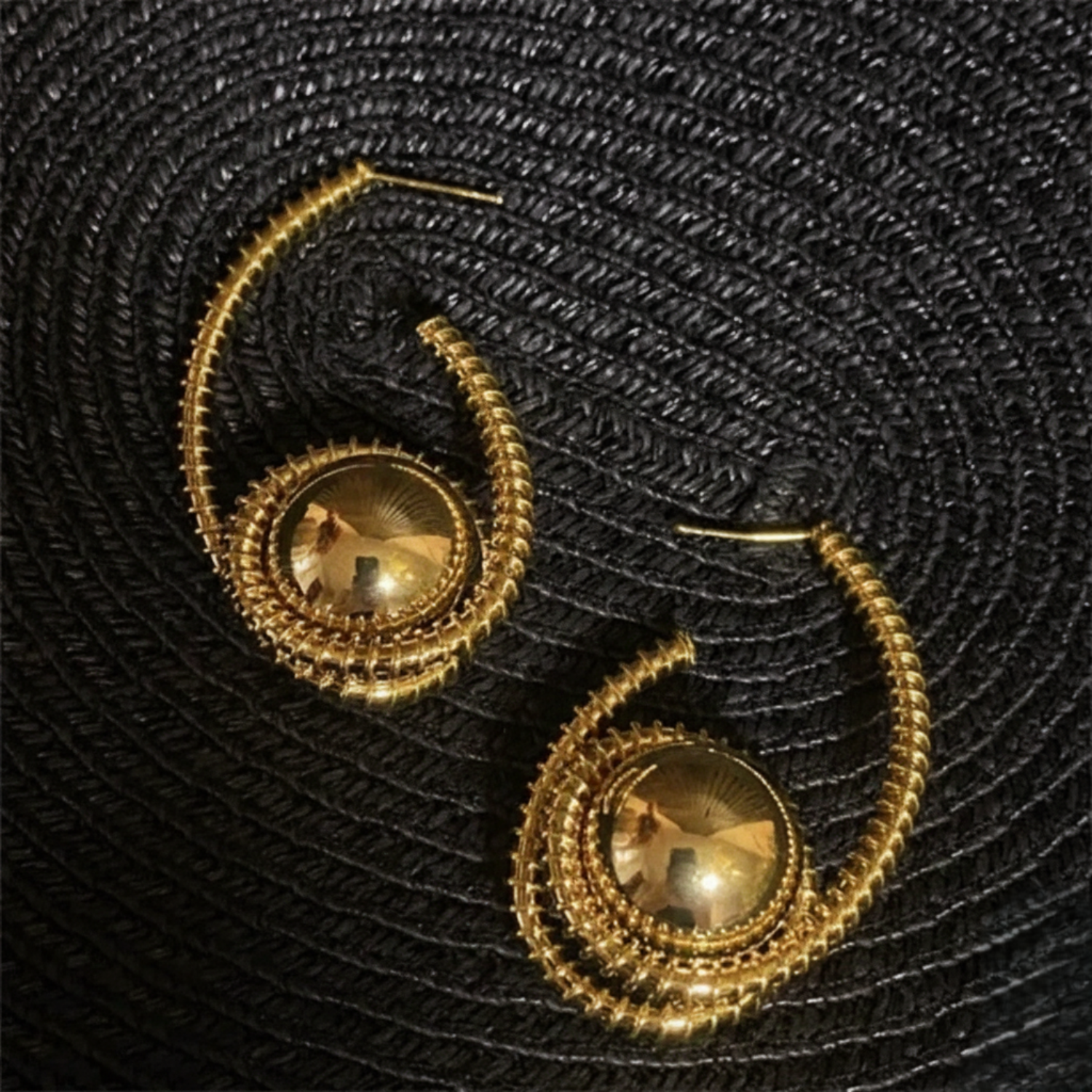Gold Spiral Basket Hoop Earrings JLT13578