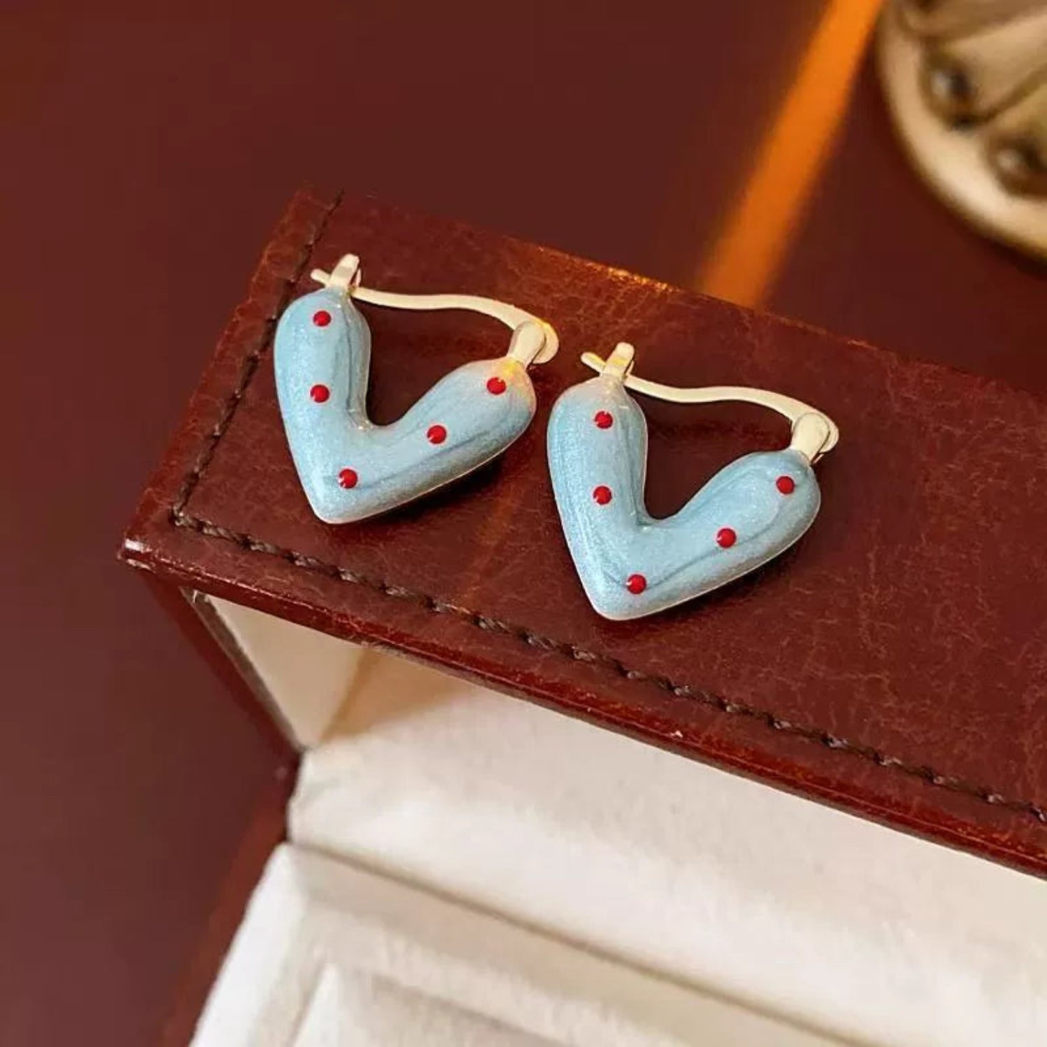 Blue Heart Red Polka Earrings JLT13579