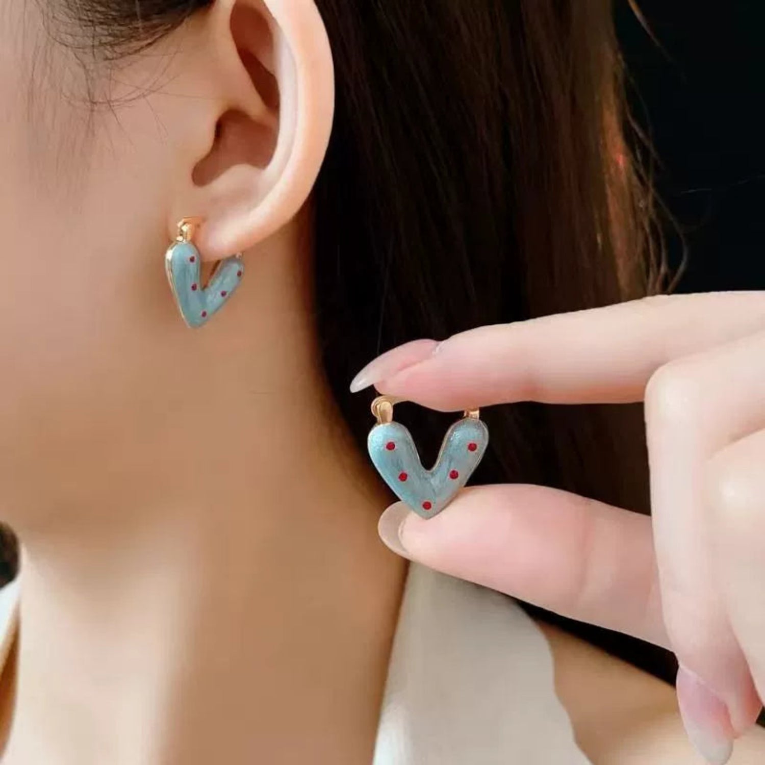 Blue Heart Red Polka Earrings JLT13579