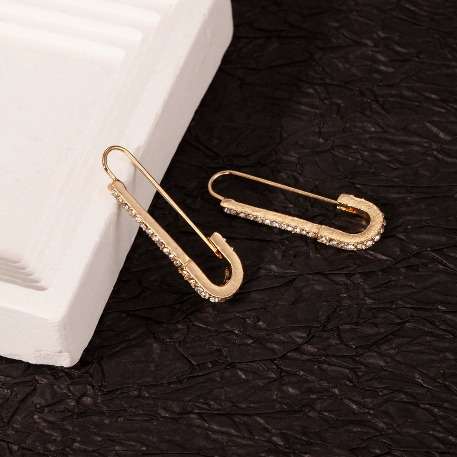 Gold Crystal Safety Pin Earrings JLT13580