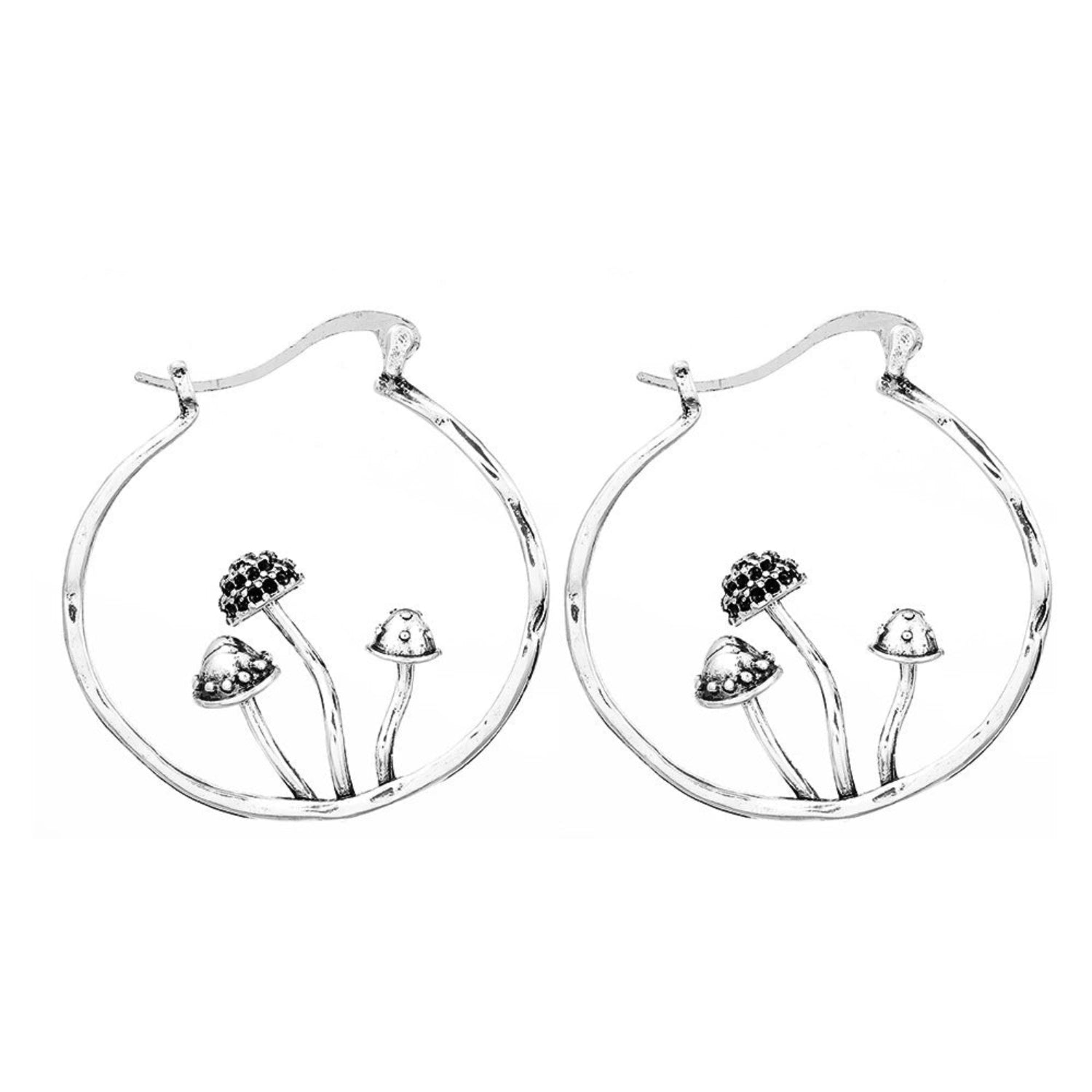 Silver Mushroom Forest Hoop Earrings JLT13581