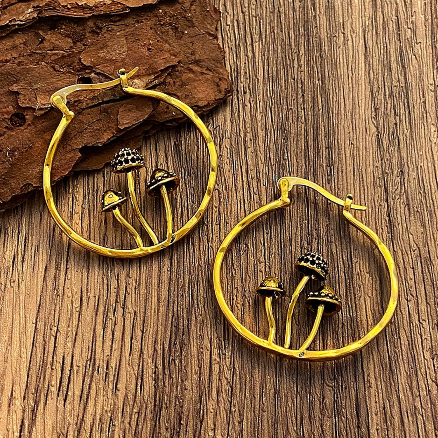 Gold Mushroom Forest Hoop Earrings JLT13582