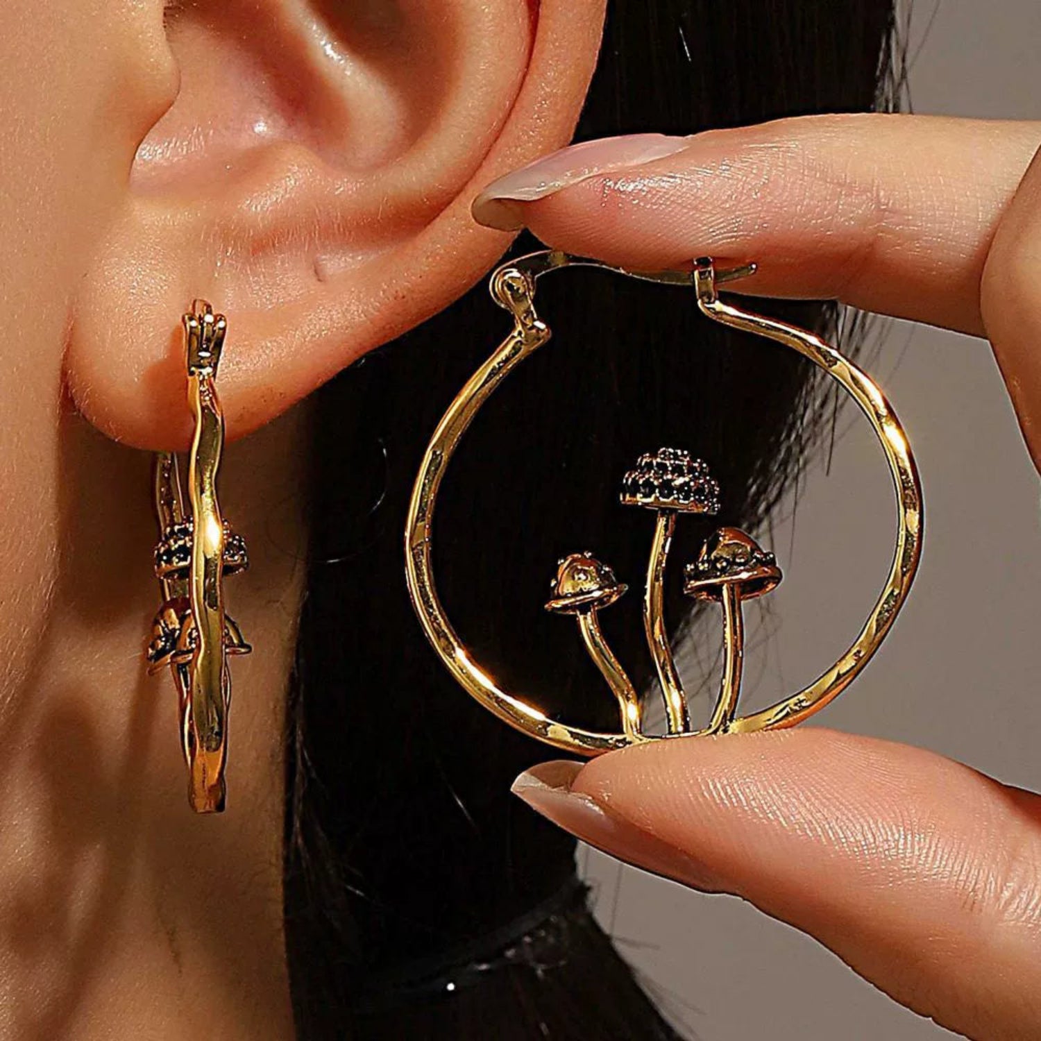 Gold Mushroom Forest Hoop Earrings JLT13582