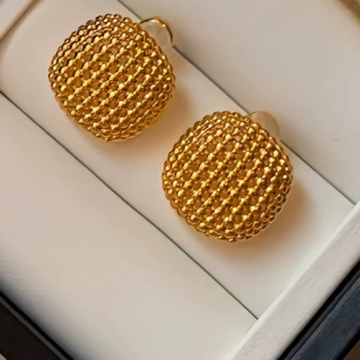 Gold Textured Square Clip Earrings JLT13587