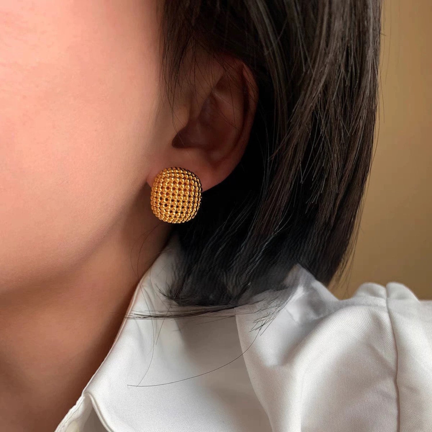 Gold Textured Square Clip Earrings JLT13587