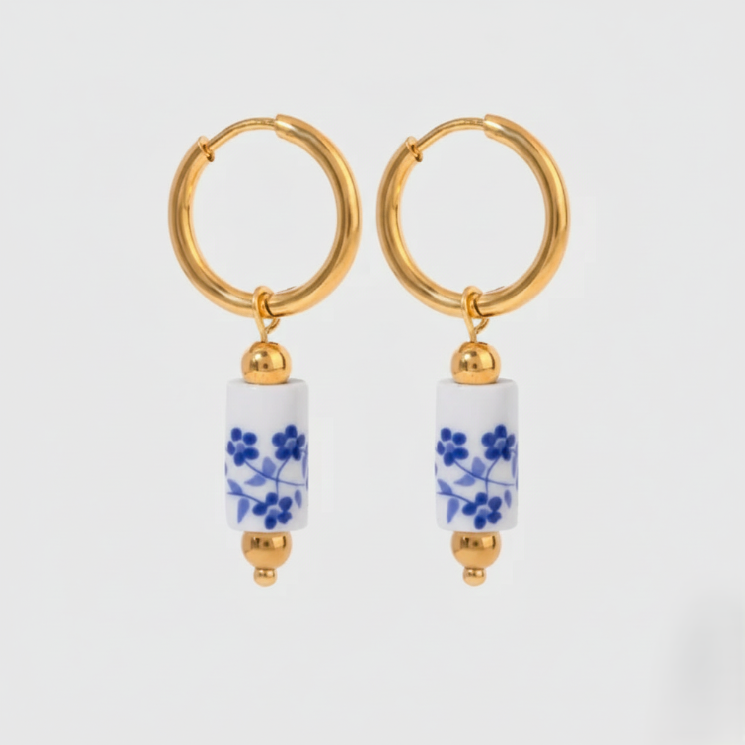 Blue Floral Porcelain Hoop Earrings JLT13588