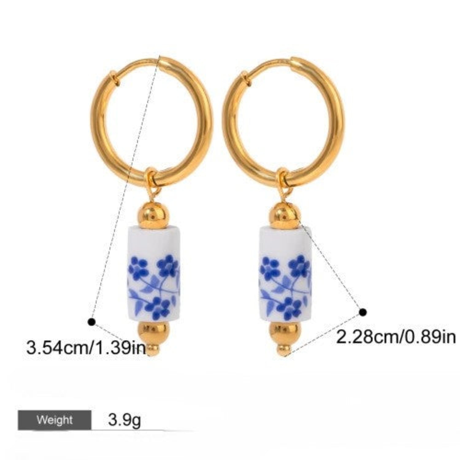 Blue Floral Porcelain Hoop Earrings JLT13588
