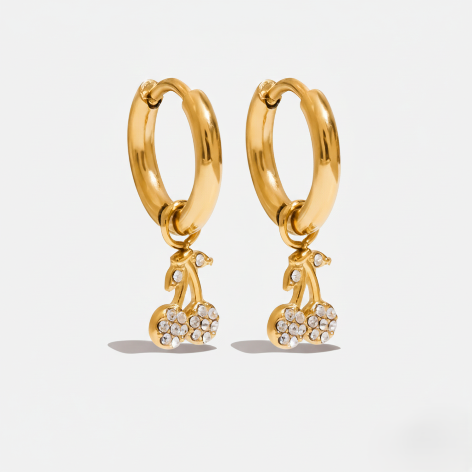 Gold Crystal Cherry Hoop Earrings JLT13592