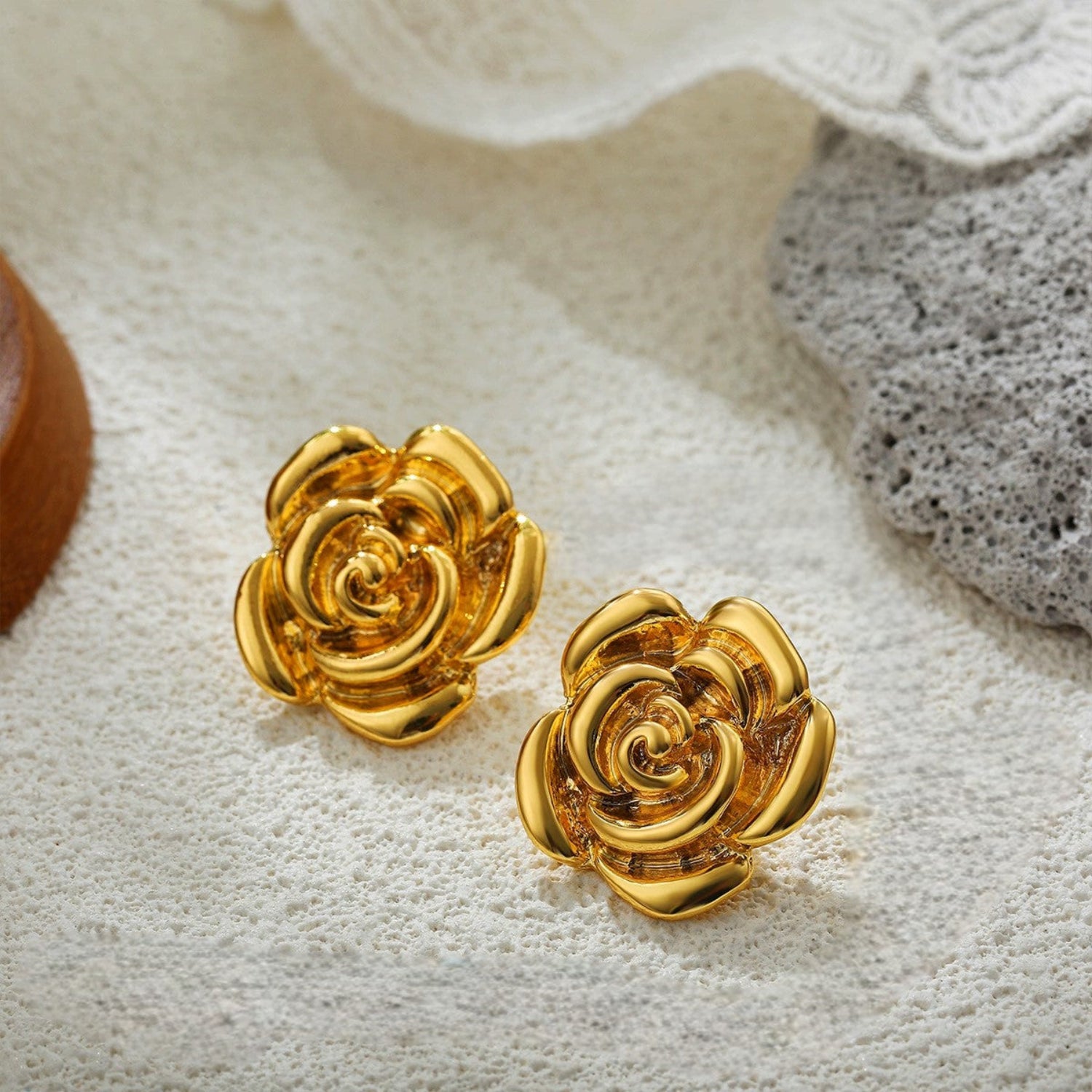 Gold Rose Flower Stud Earrings JLT13636