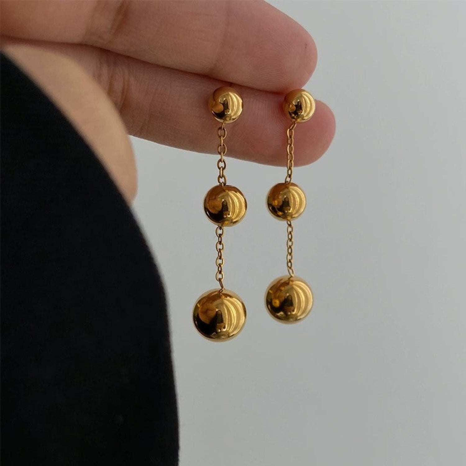 Gold Triple Ball Drop Earrings JLT13666