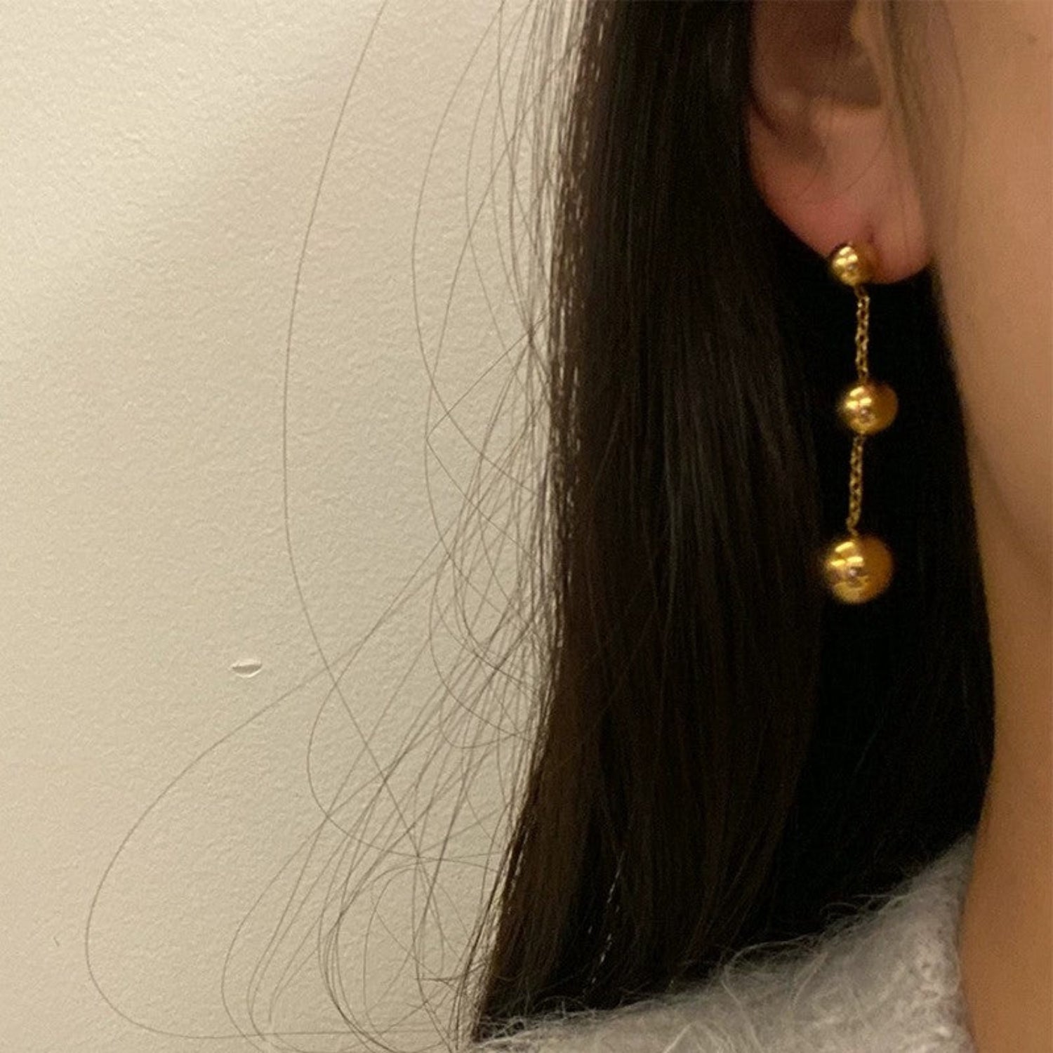 Gold Triple Ball Drop Earrings JLT13666
