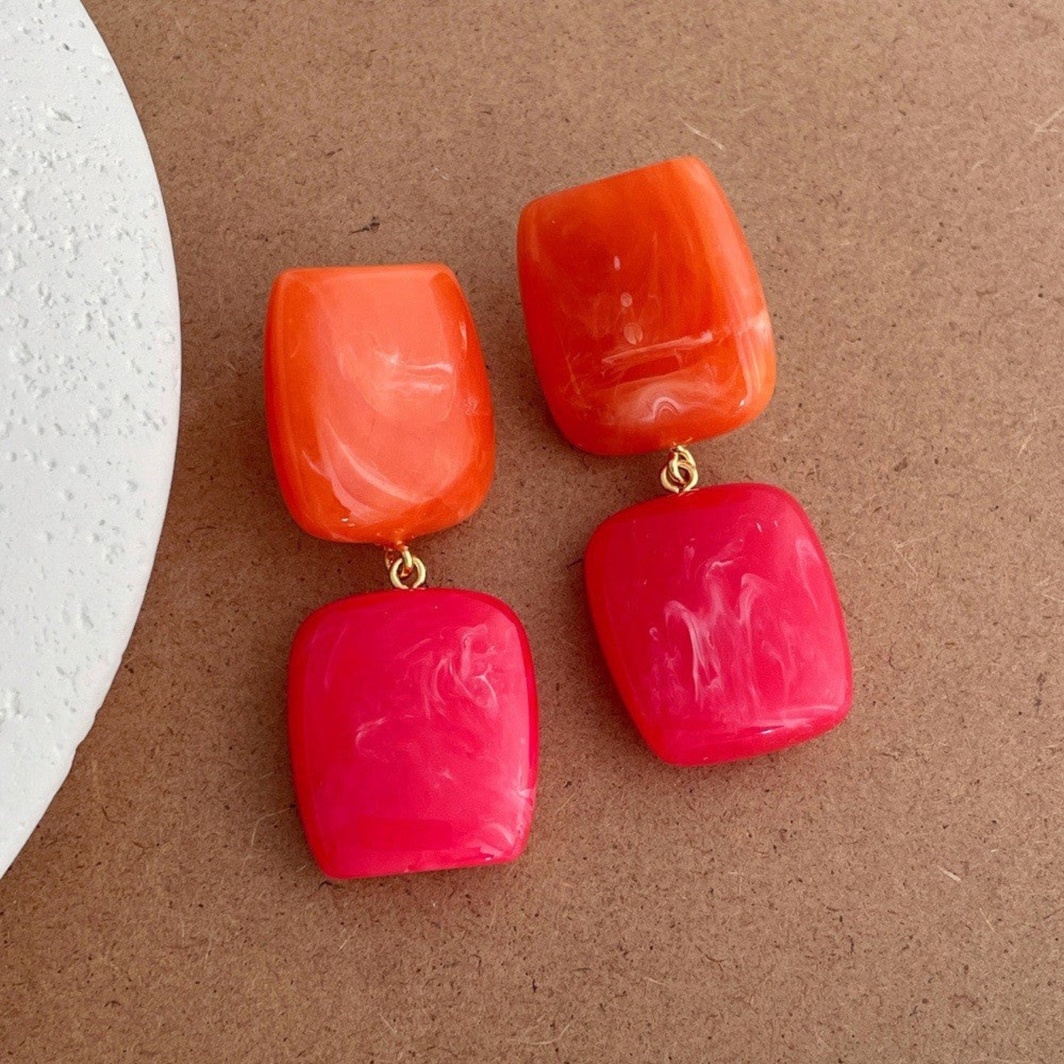 Pink Tiered Sculptural Resin Earrings JLT13670