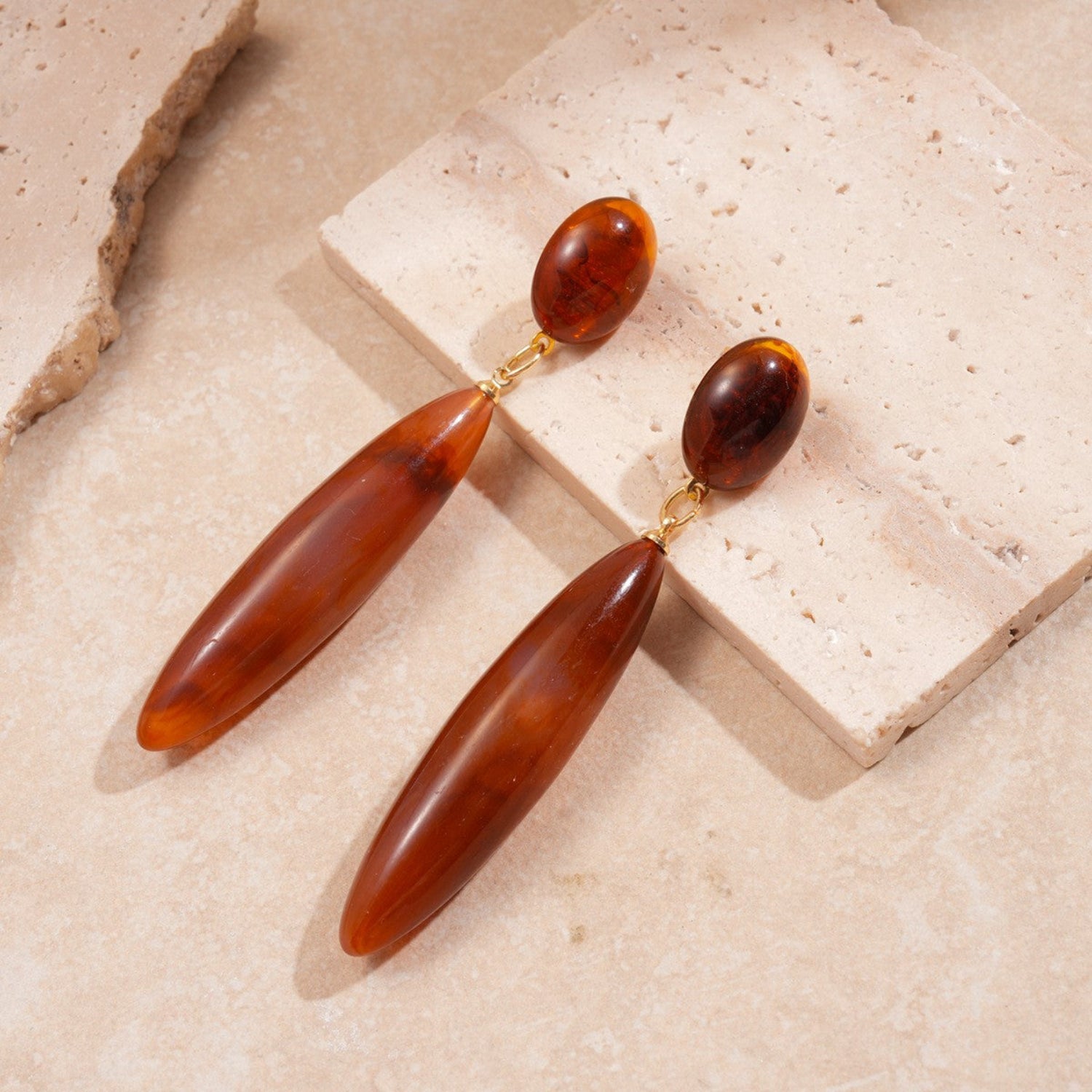 Brown Marbled Resin Drop Earrings JLT13678
