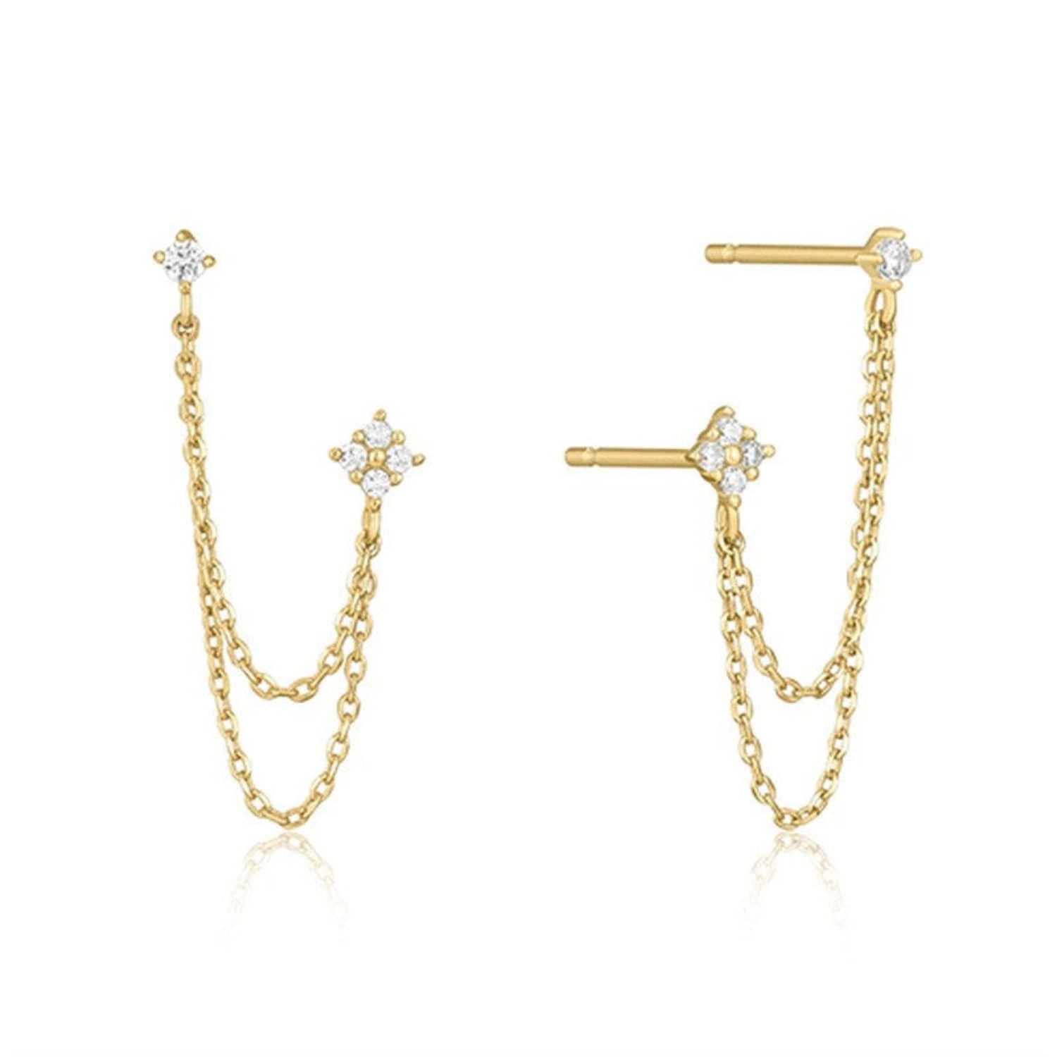 Gold Crystal Double Chain Studs JLT13680