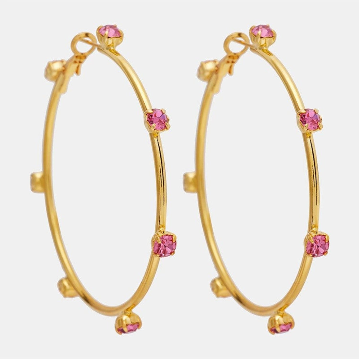 Gold Pink Crystal Hoop Earrings JLT13683