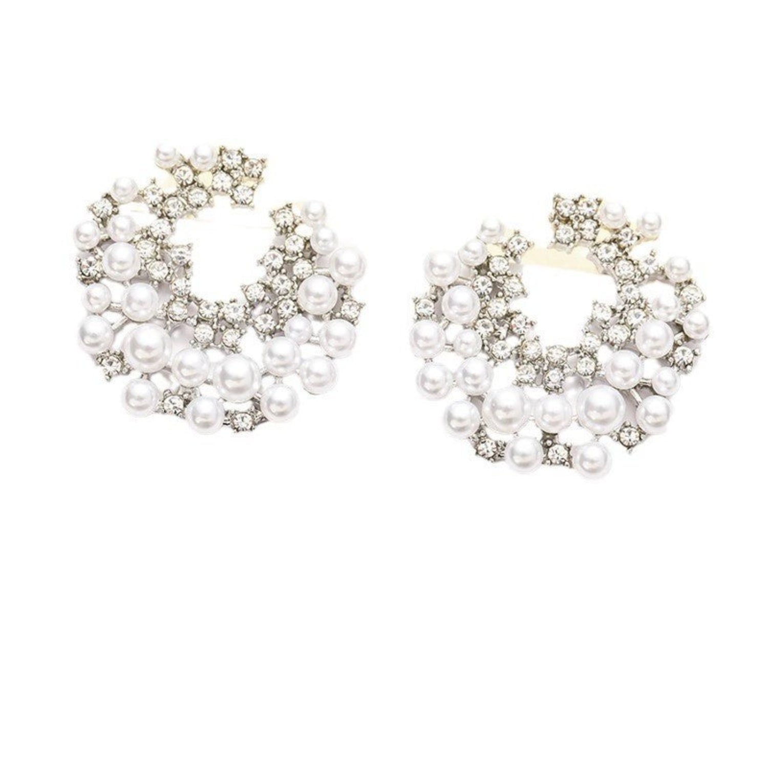 Silver Pearl and Crystal Wreath Studs JLT13687