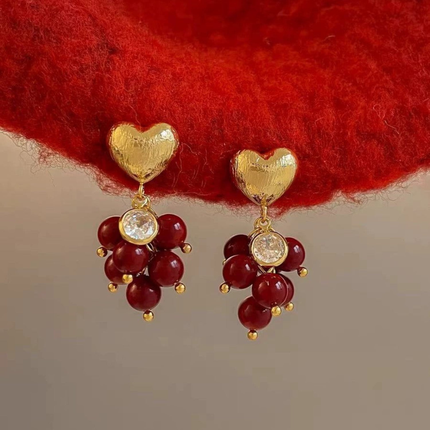Gold Heart Berry Cluster Earrings JLT13688