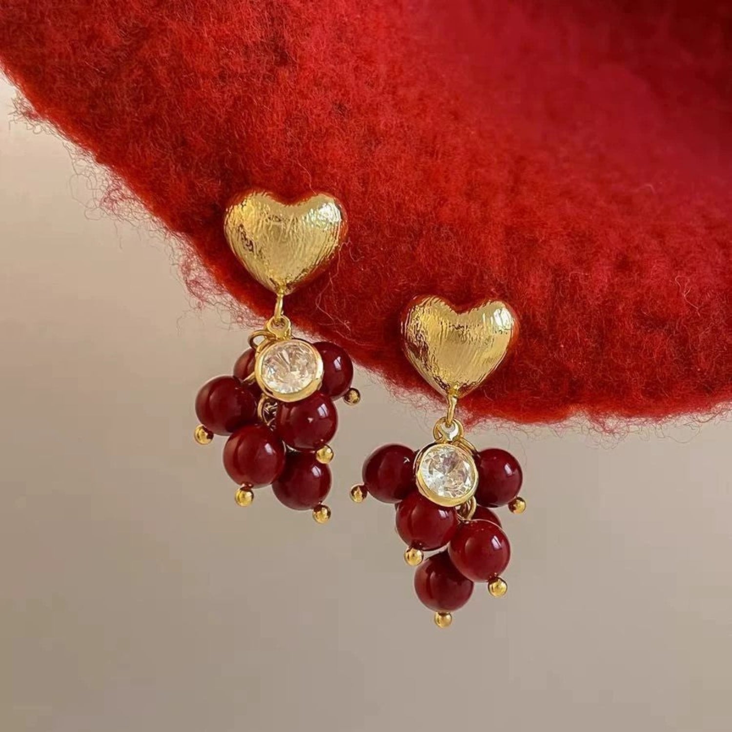 Gold Heart Berry Cluster Earrings JLT13688