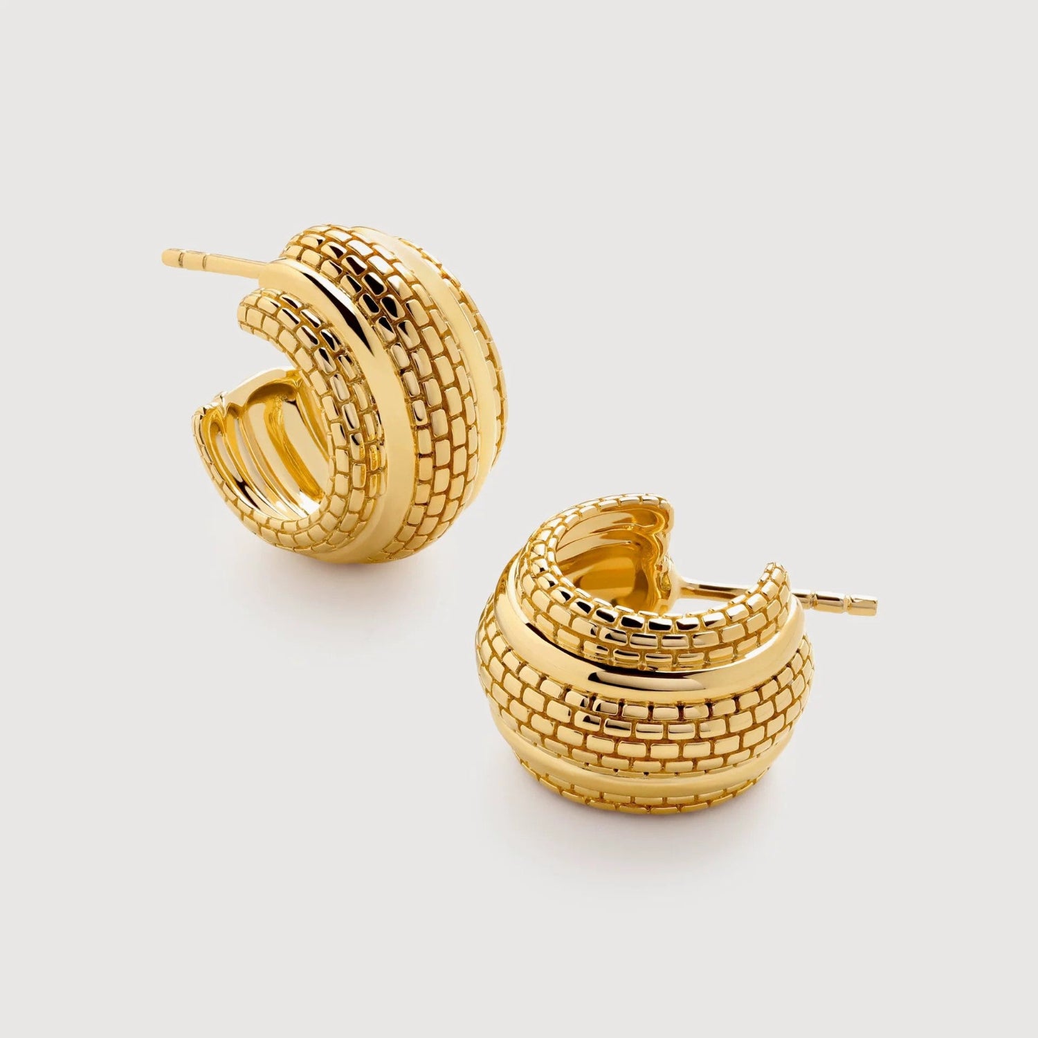 Textured Gold Brick Pattern Hoops JLT13693