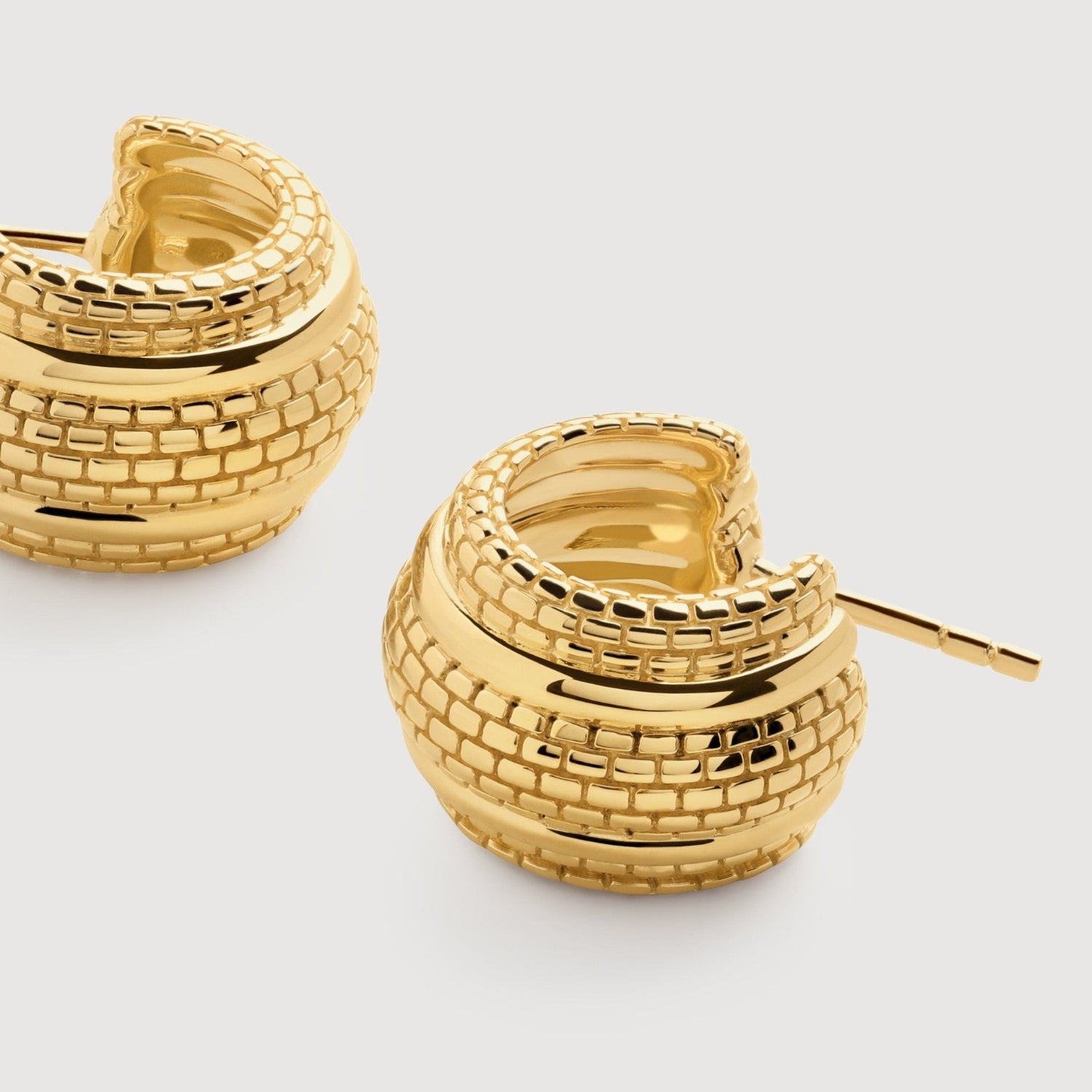 Textured Gold Brick Pattern Hoops JLT13693